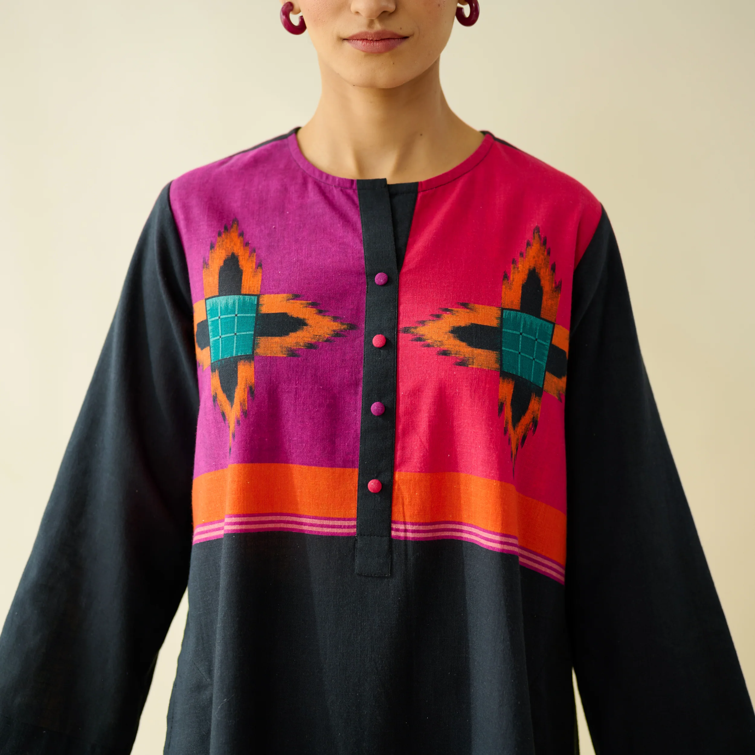 Ikatra Pure Slub Cotton Kurta Set - Black - Image 2