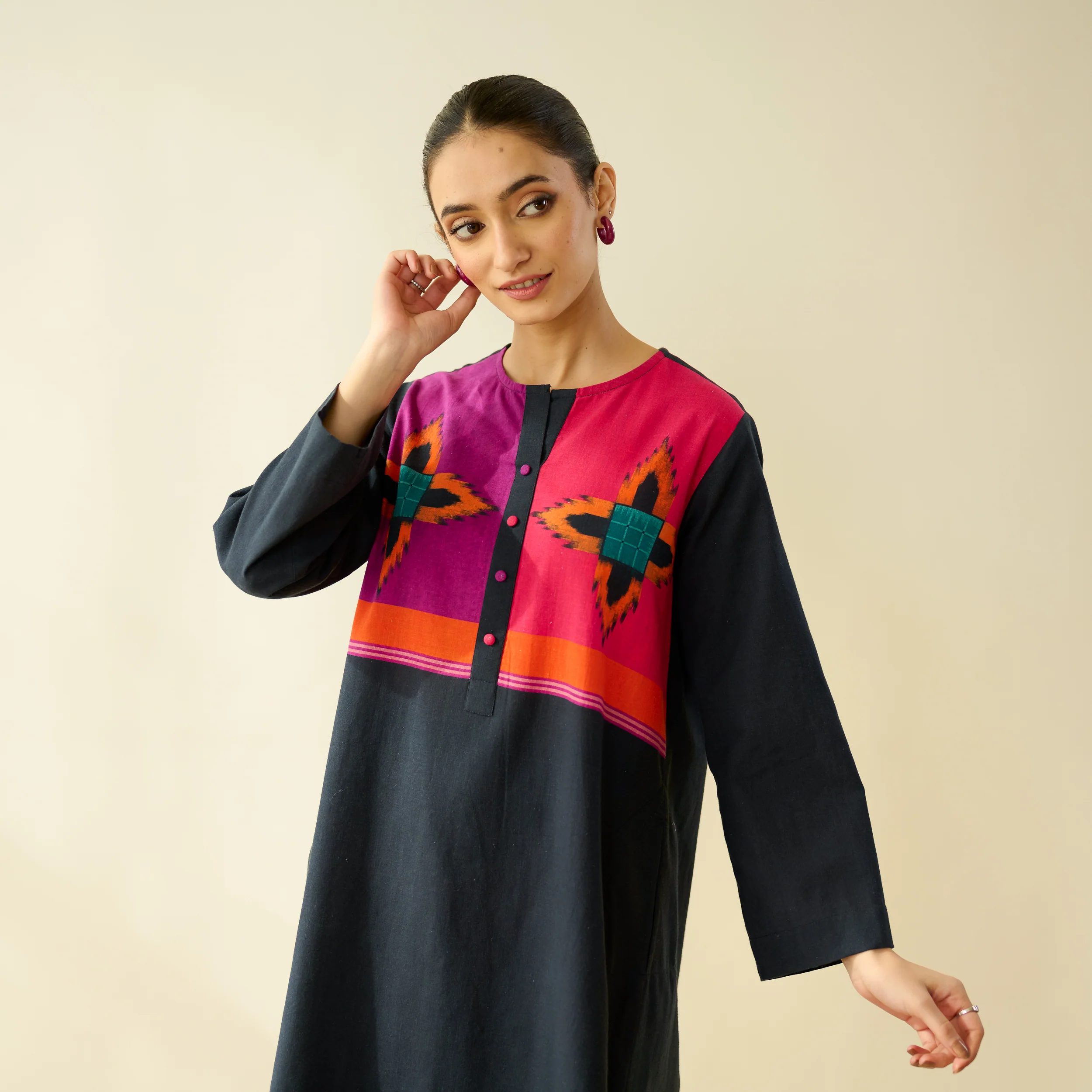 Ikatra Pure Slub Cotton Kurta Set - Black - Image 5