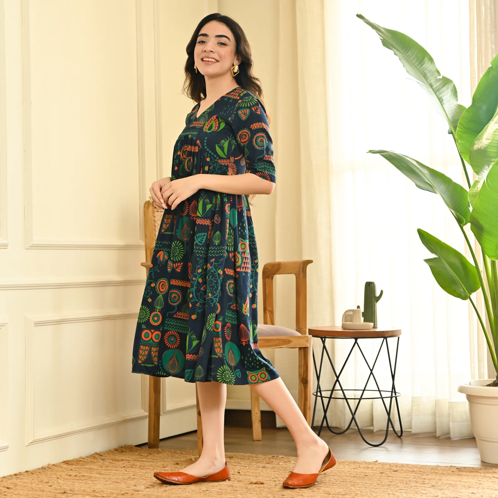 Indigo Abstract Print Flared Dress - Image 5