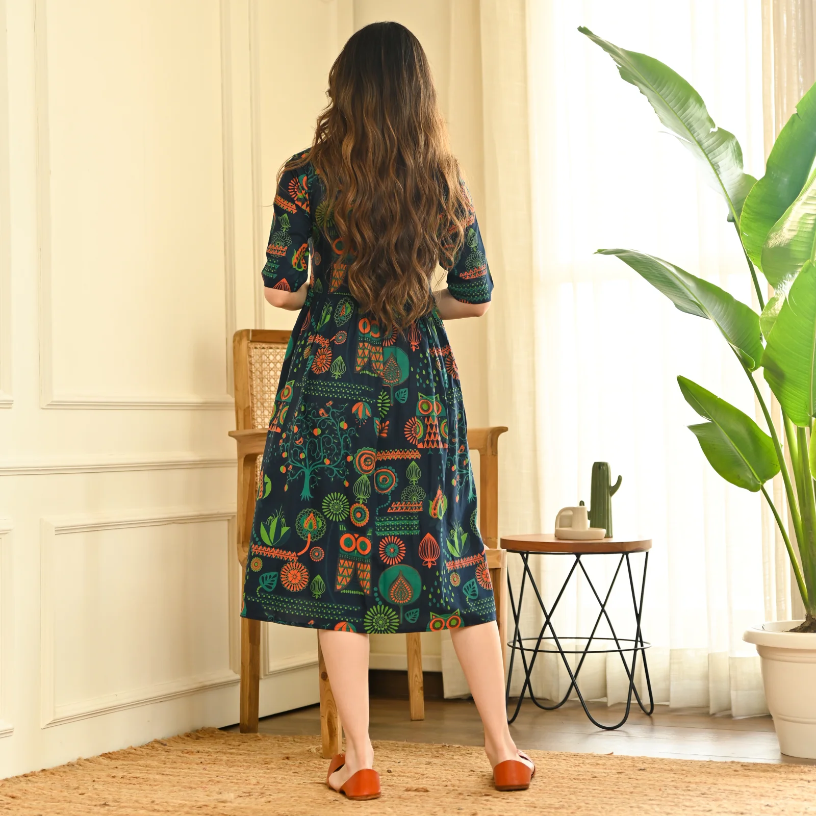 Indigo Abstract Print Flared Dress - Image 6