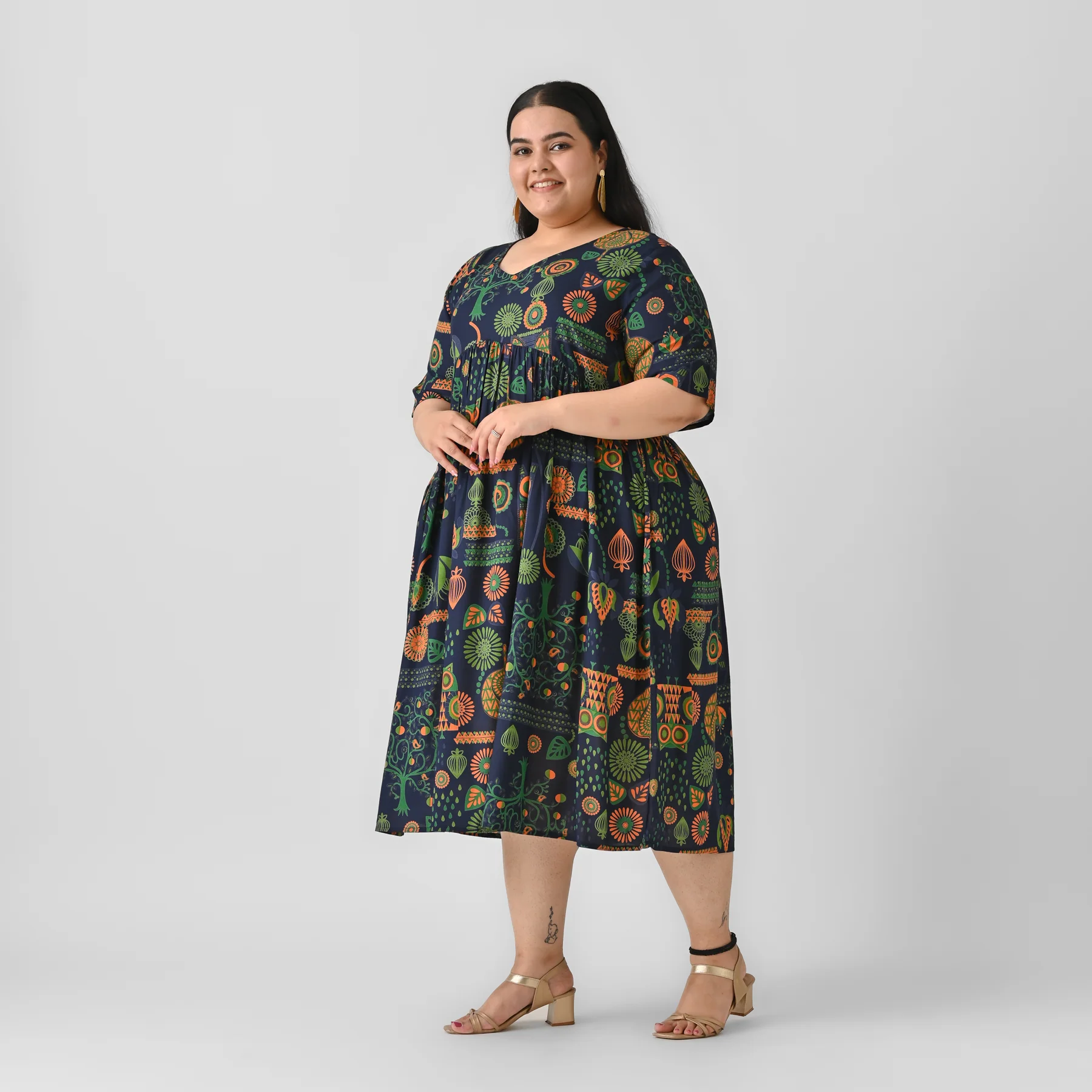 Indigo Abstract Print Flared Dress - SOM - Image 3