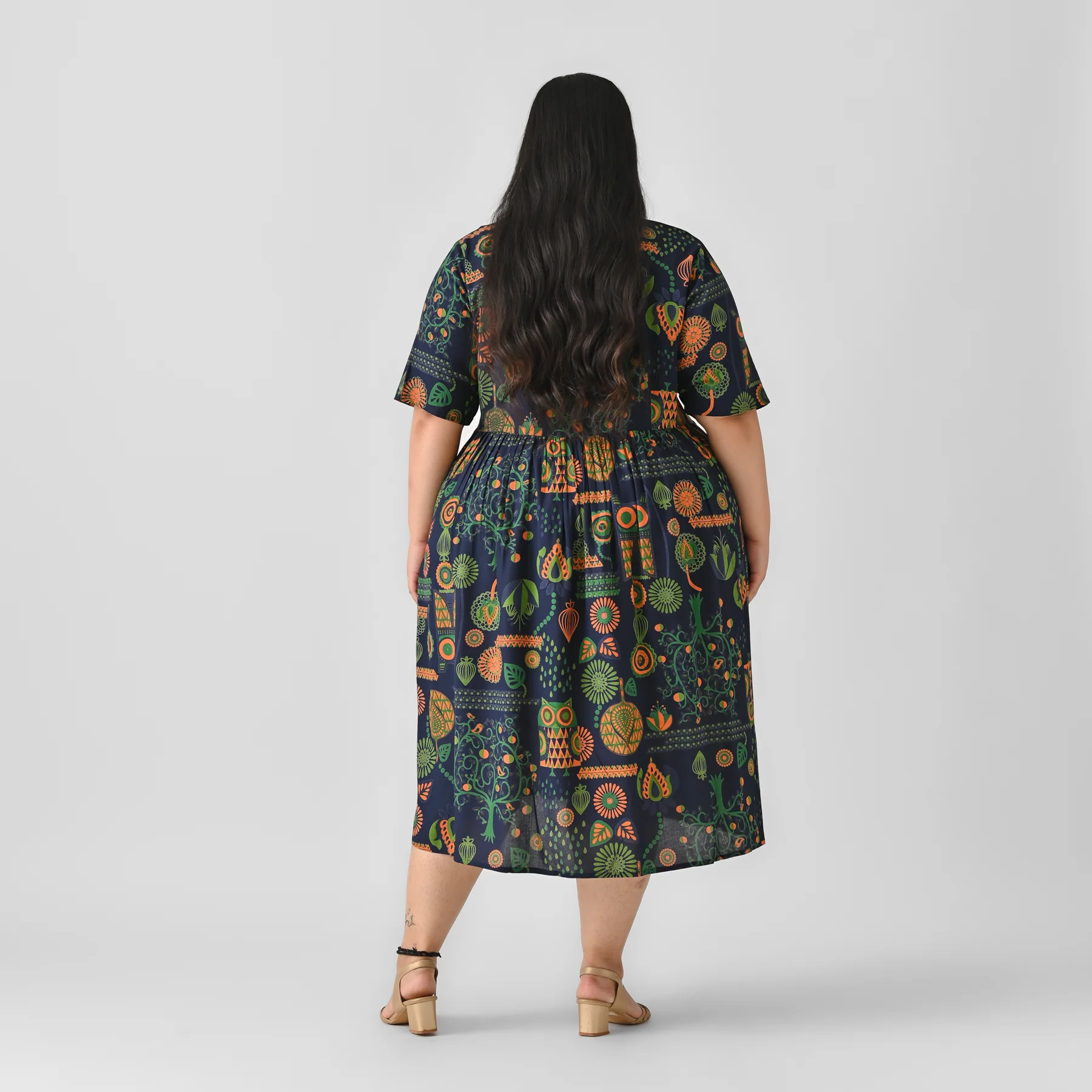 Indigo Abstract Print Flared Dress - SOM - Image 4