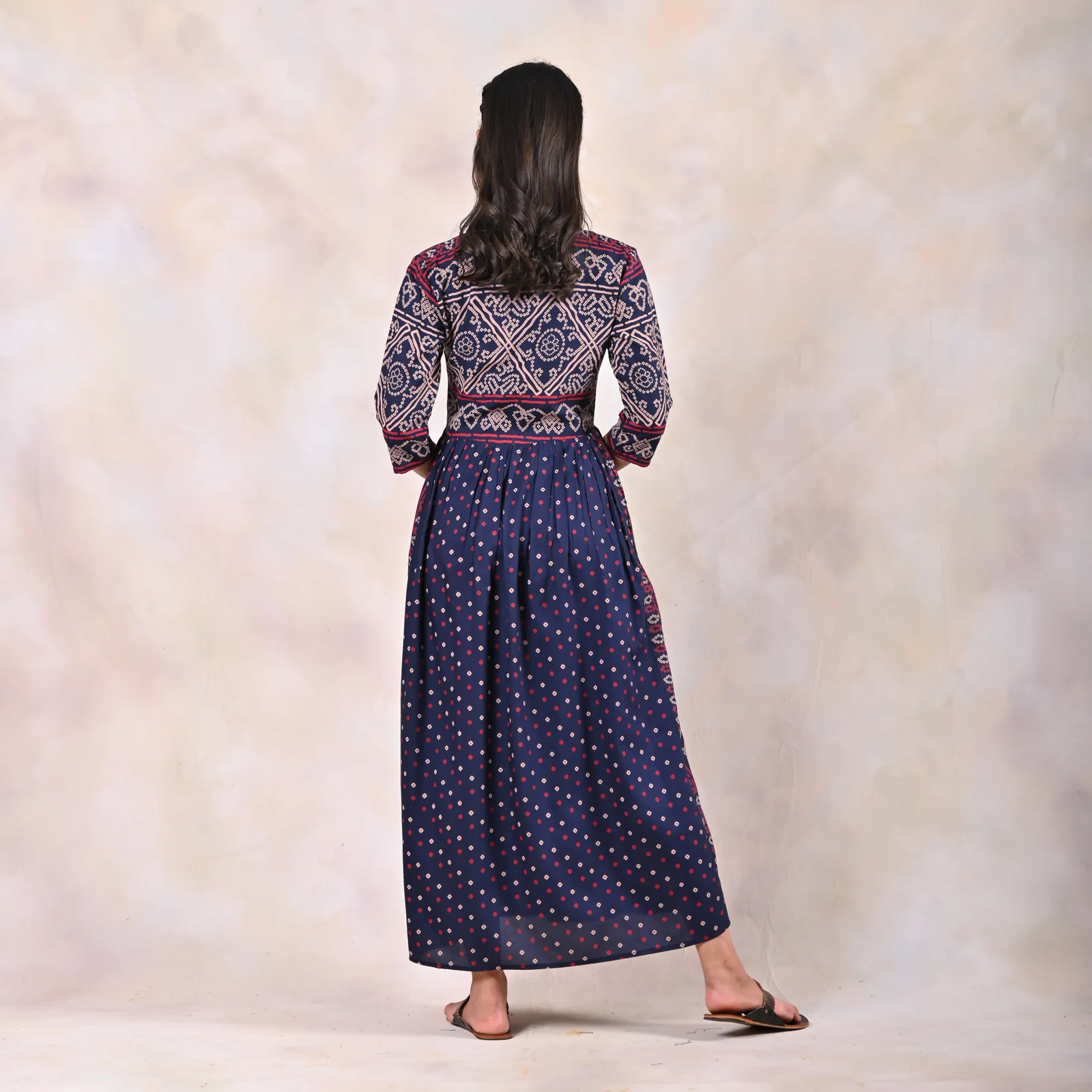 Indigo Bandhani V Neck Alia Cut Dress - Image 4