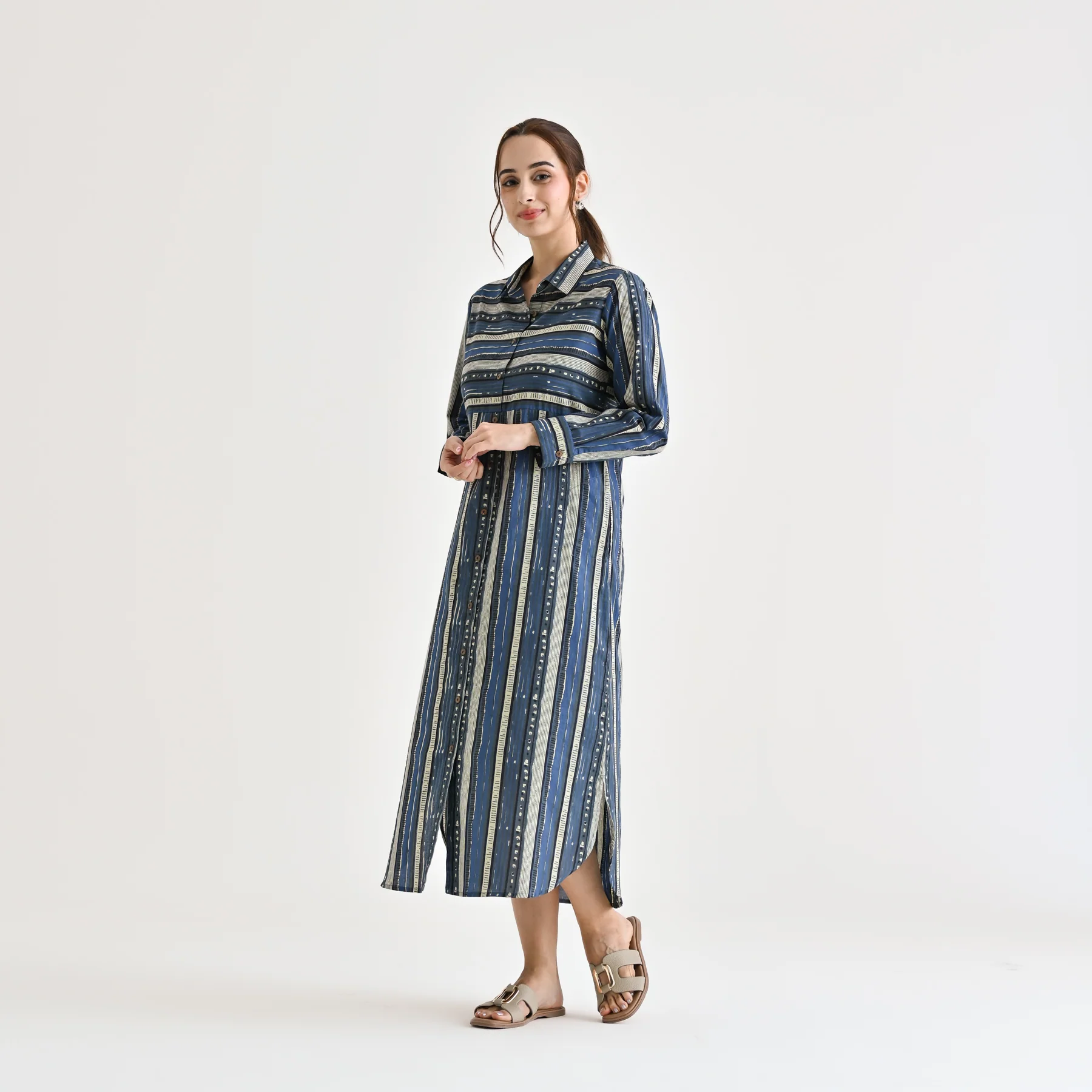 Indigo Sanganeri Printed Cotton Kurta Dress - Image 3