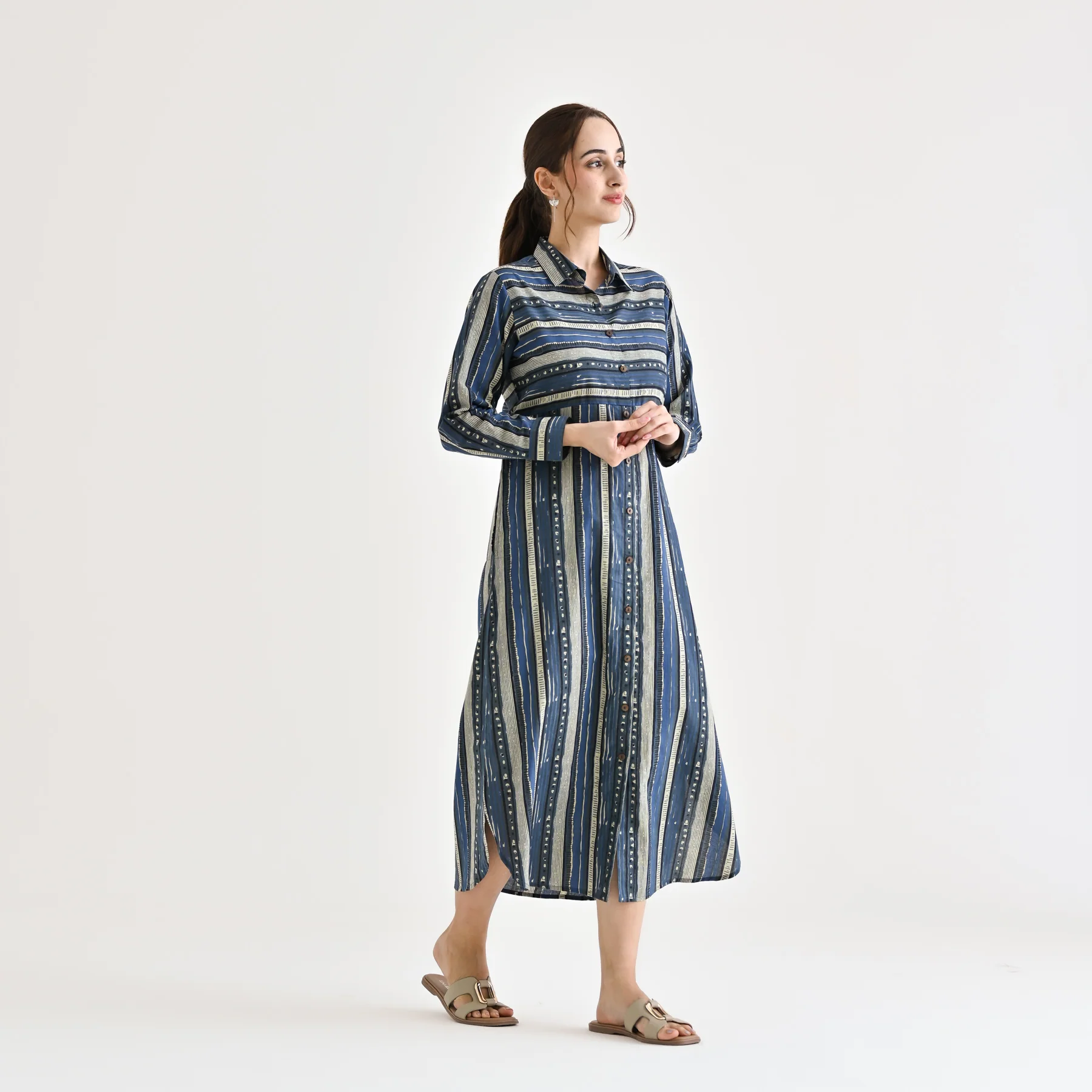 Indigo Sanganeri Printed Cotton Kurta Dress - Image 4