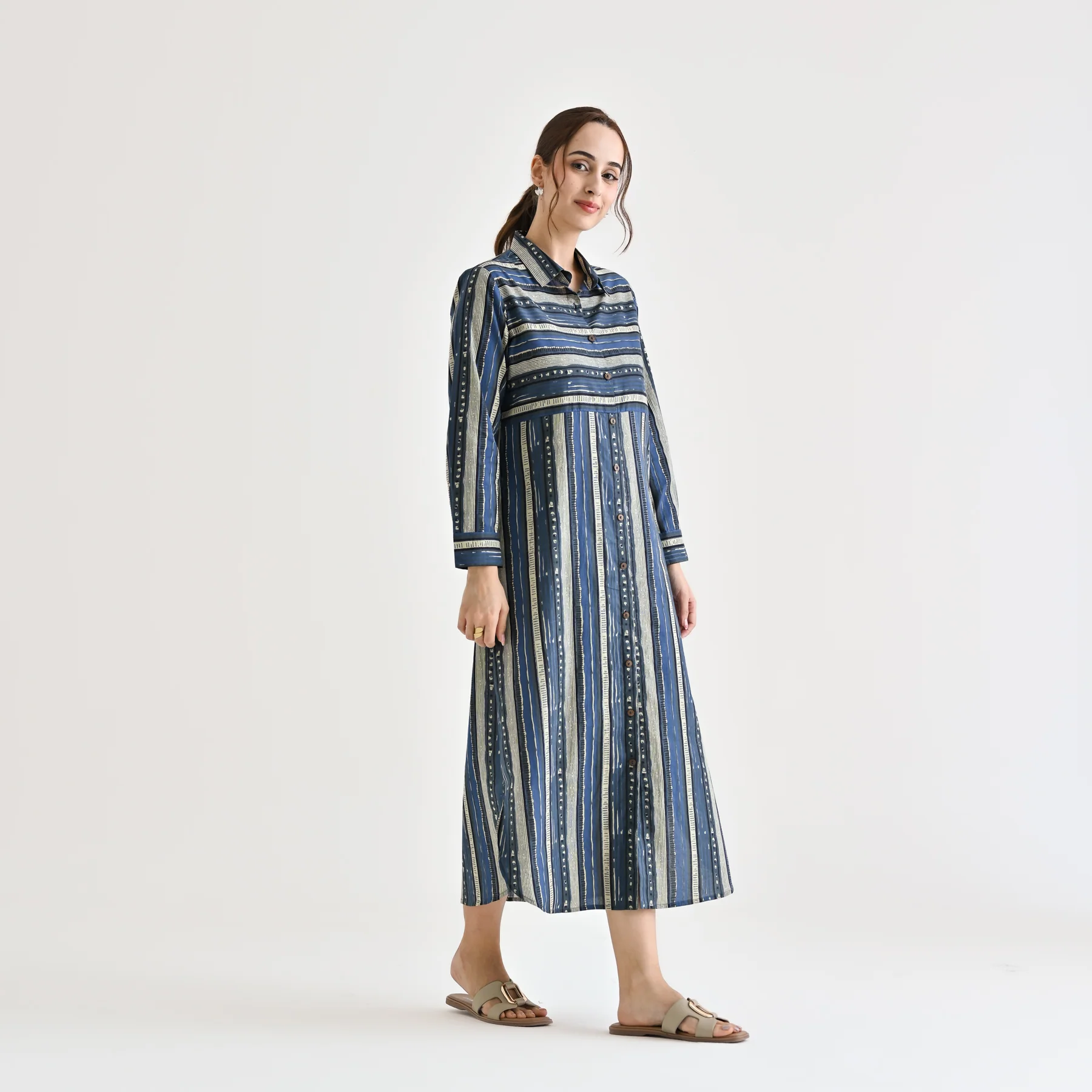 Indigo Sanganeri Printed Cotton Kurta Dress - Image 5