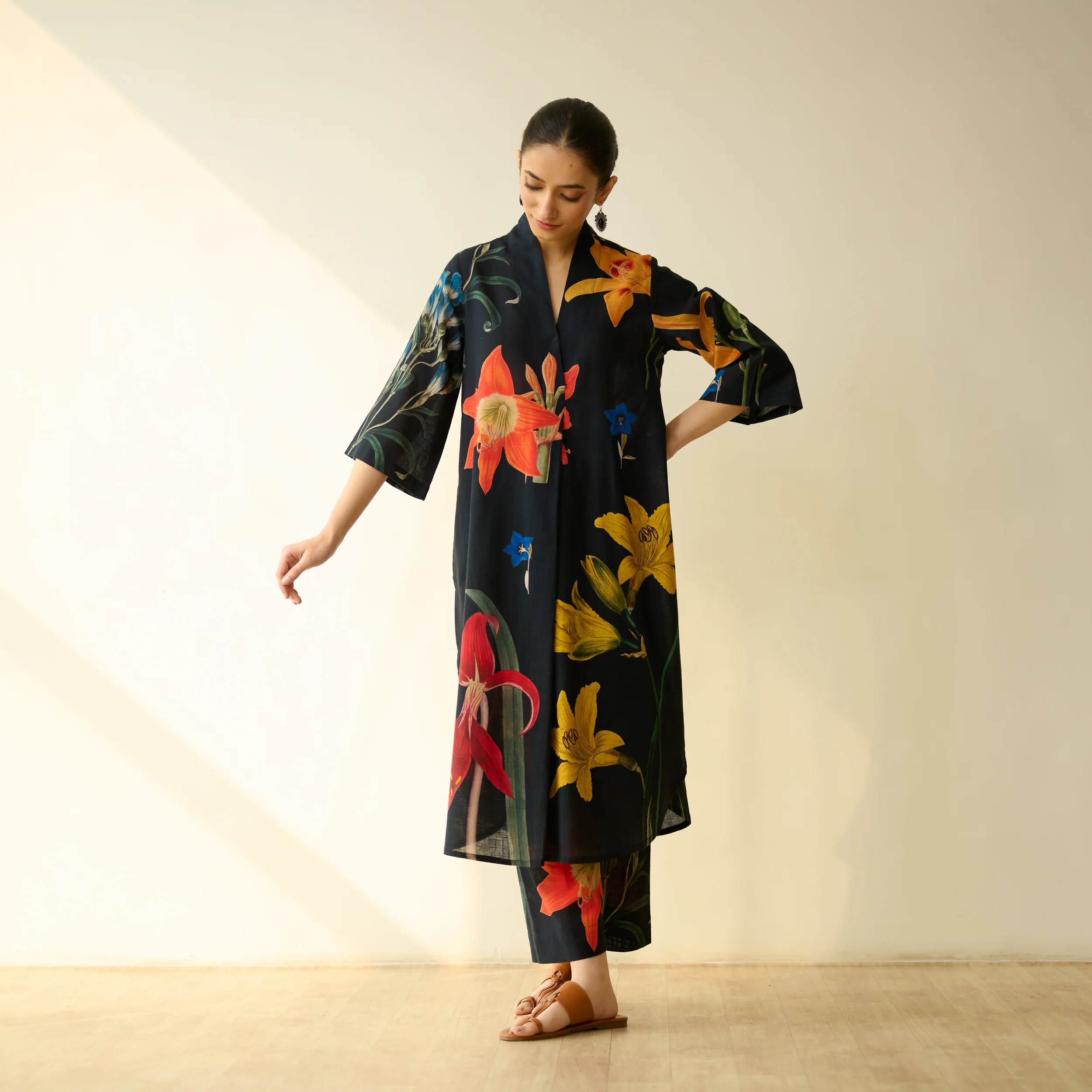 Into the Wilderness Slub Cotton Kurta Set - Black