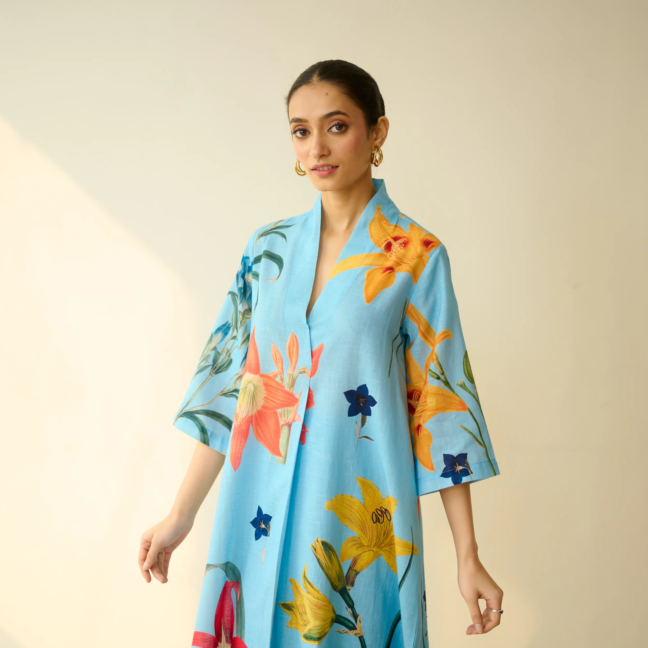 Into the Wilderness Slub Cotton Kurta Set - Sky Blue - Image 4