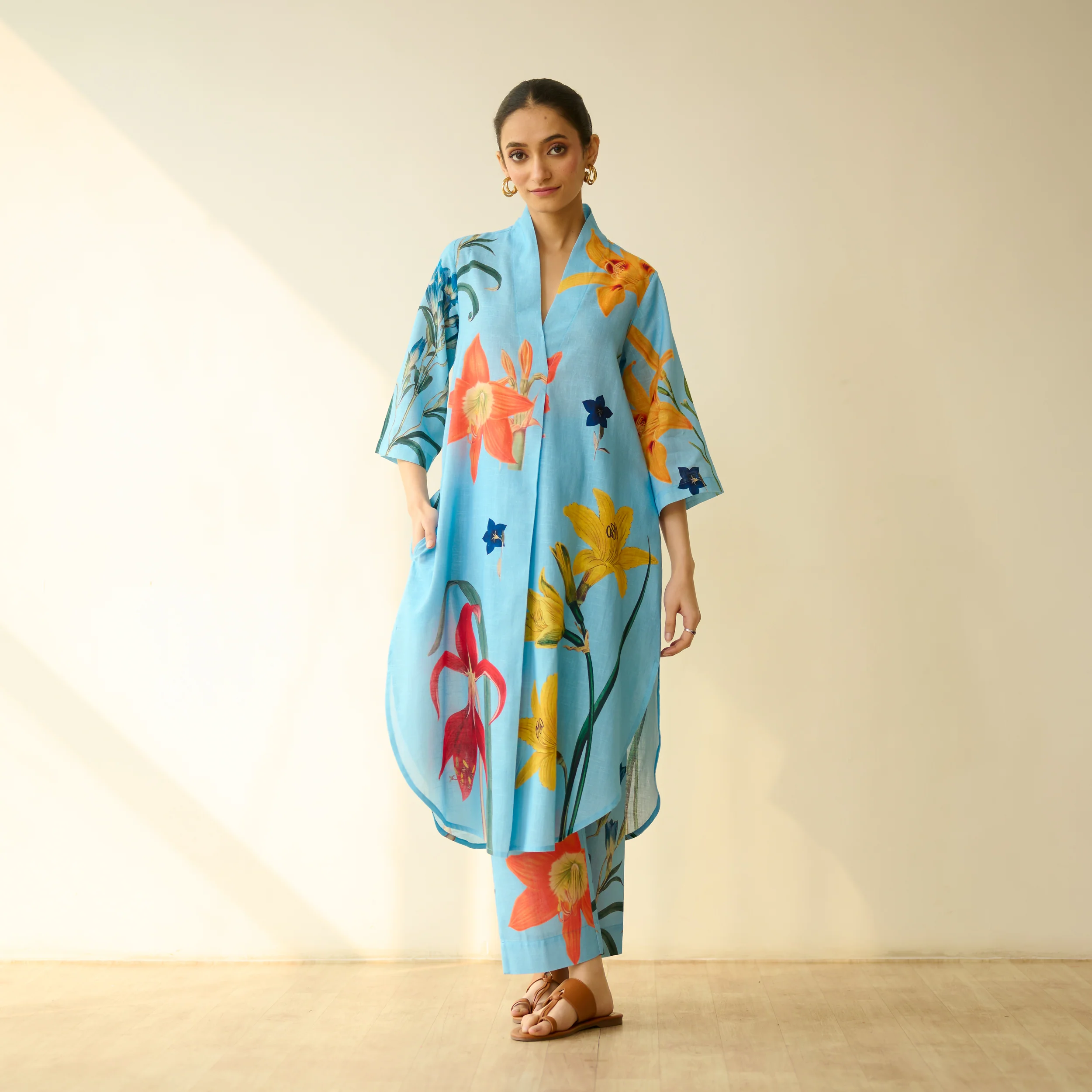 Into the Wilderness Slub Cotton Kurta Set - Sky Blue - Image 5