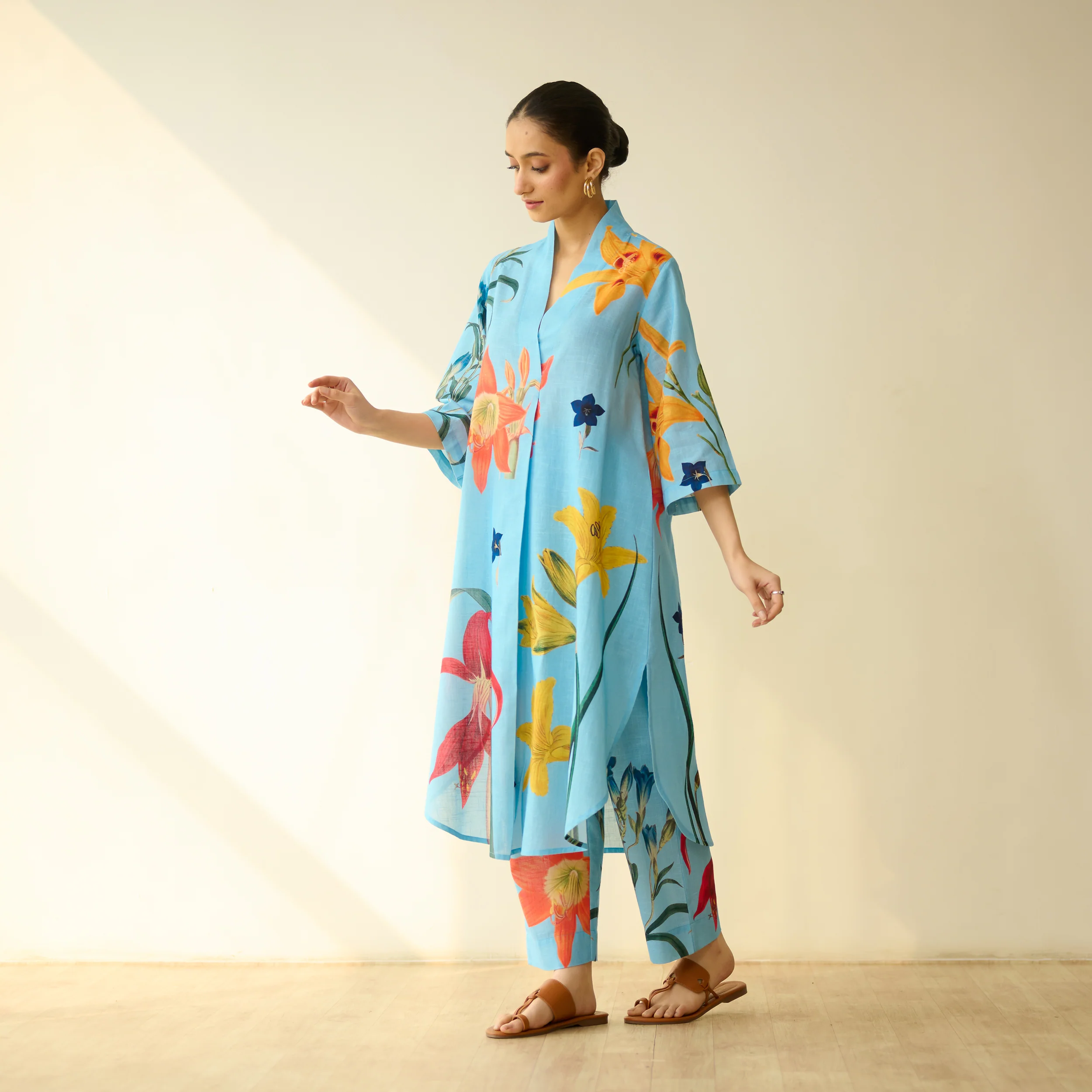 Into the Wilderness Slub Cotton Kurta Set - Sky Blue - Image 6