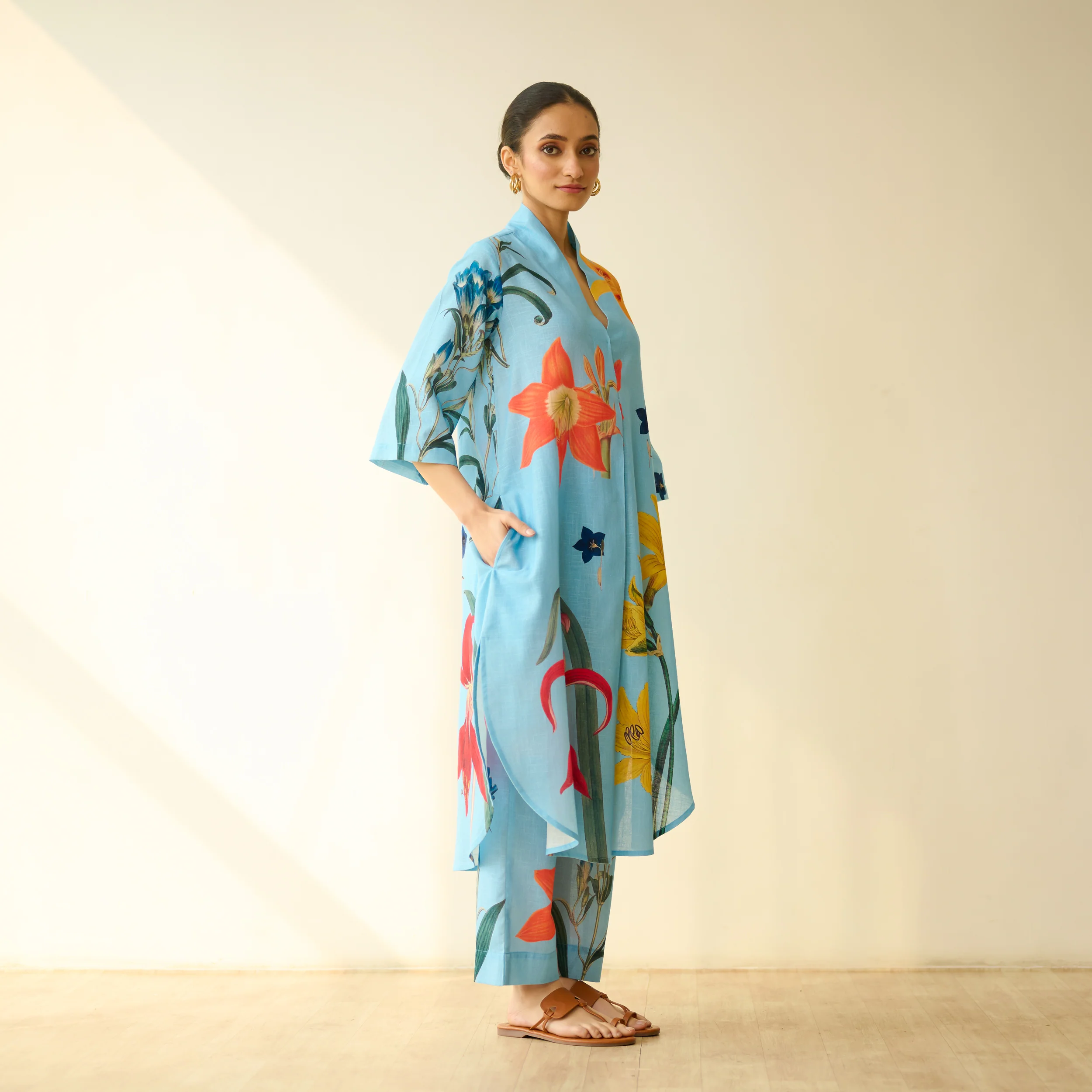 Into the Wilderness Slub Cotton Kurta Set - Sky Blue - Image 7