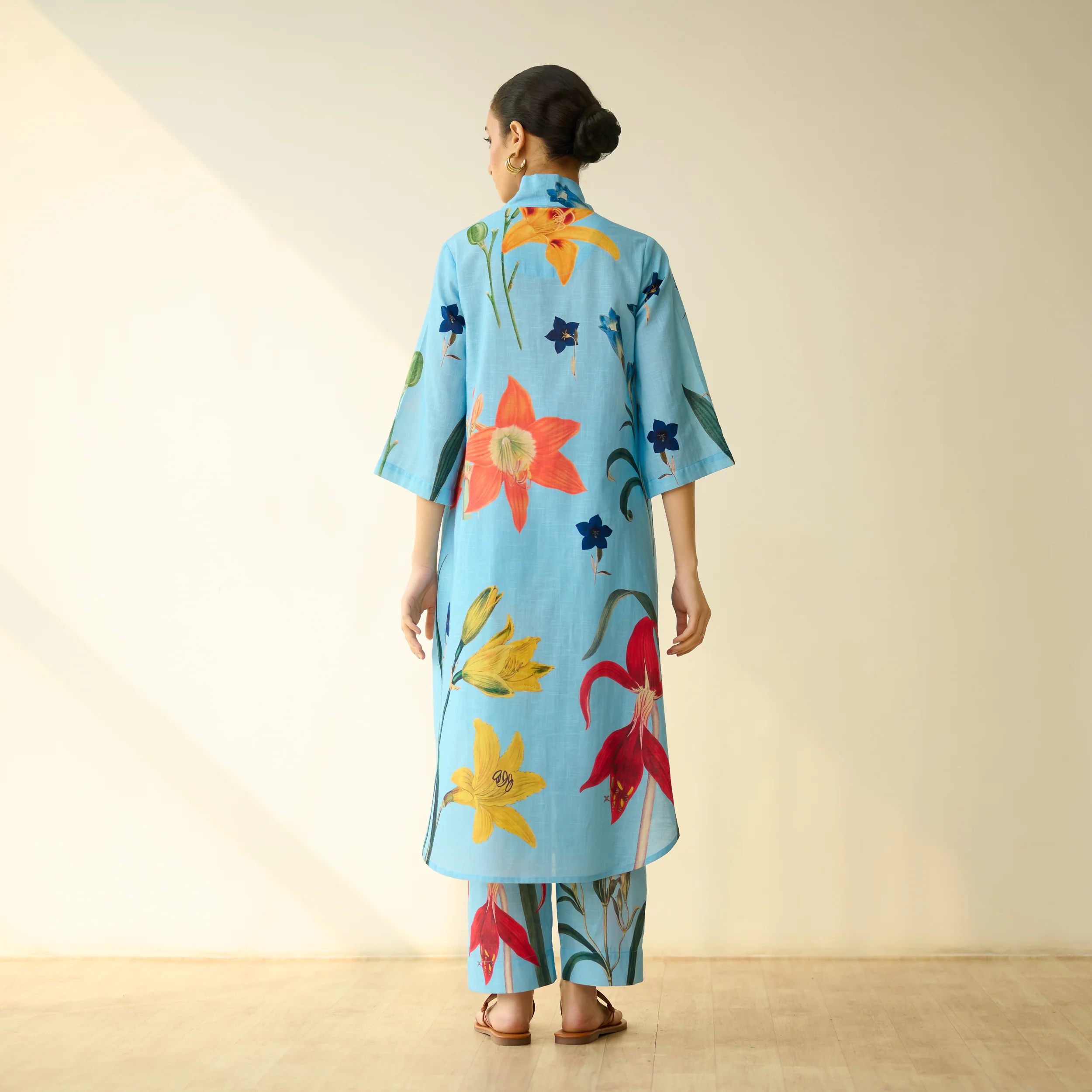 Into the Wilderness Slub Cotton Kurta Set - Sky Blue - Image 8