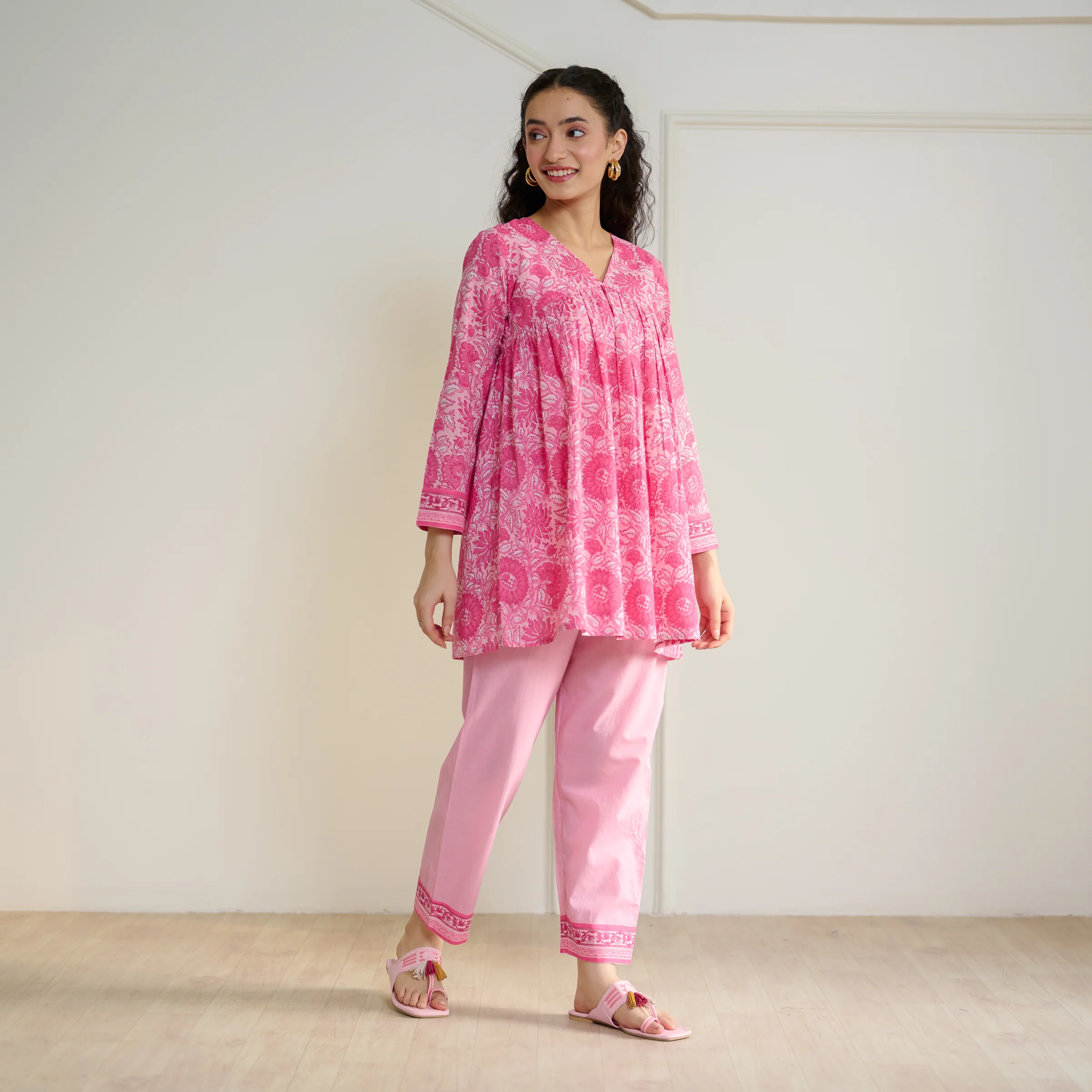 Jugni Sanganeri Inspired Co-ord Set - Baby Pink - Image 4