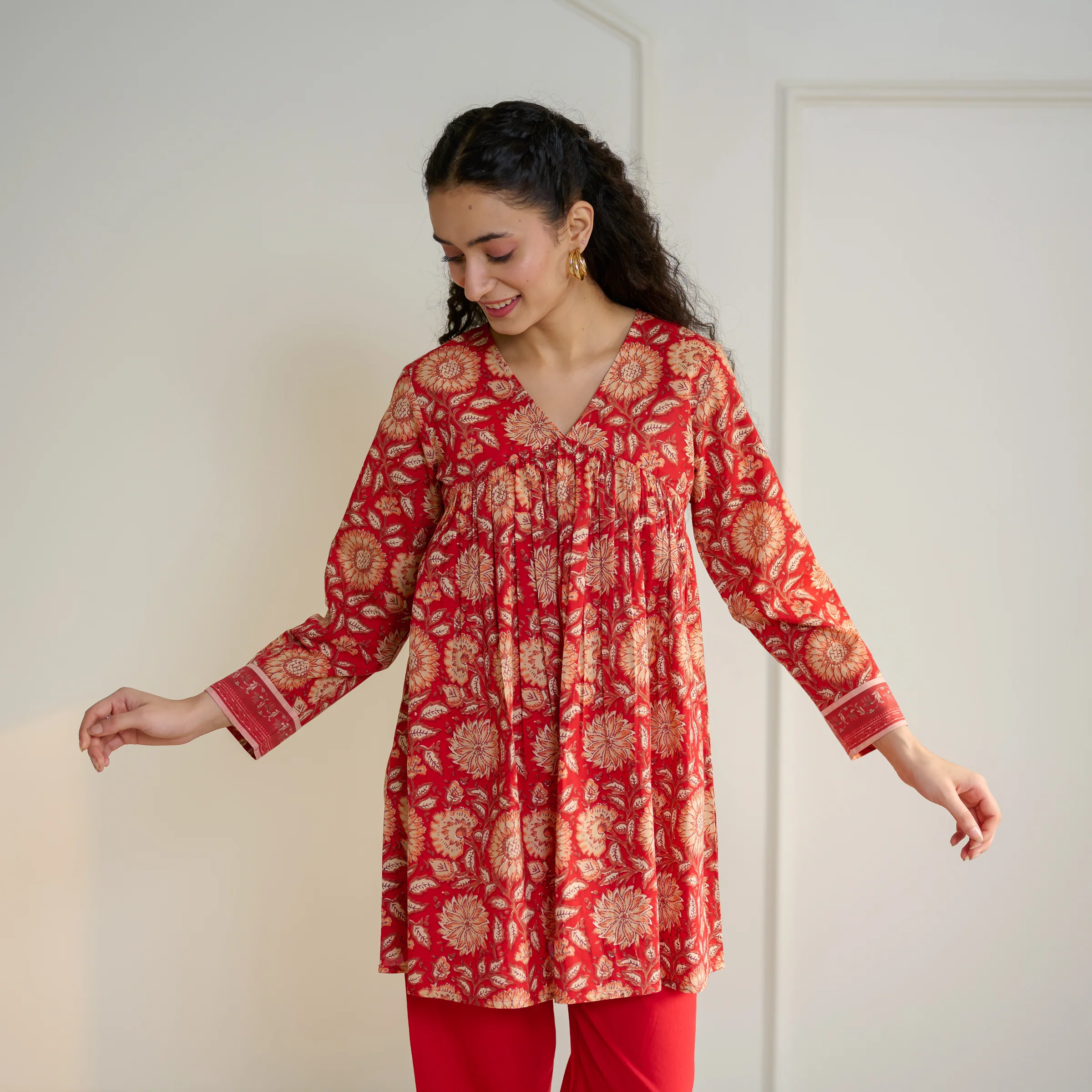 Jugni Sanganeri Inspired Co-ord Set - Cherry Red - Image 3