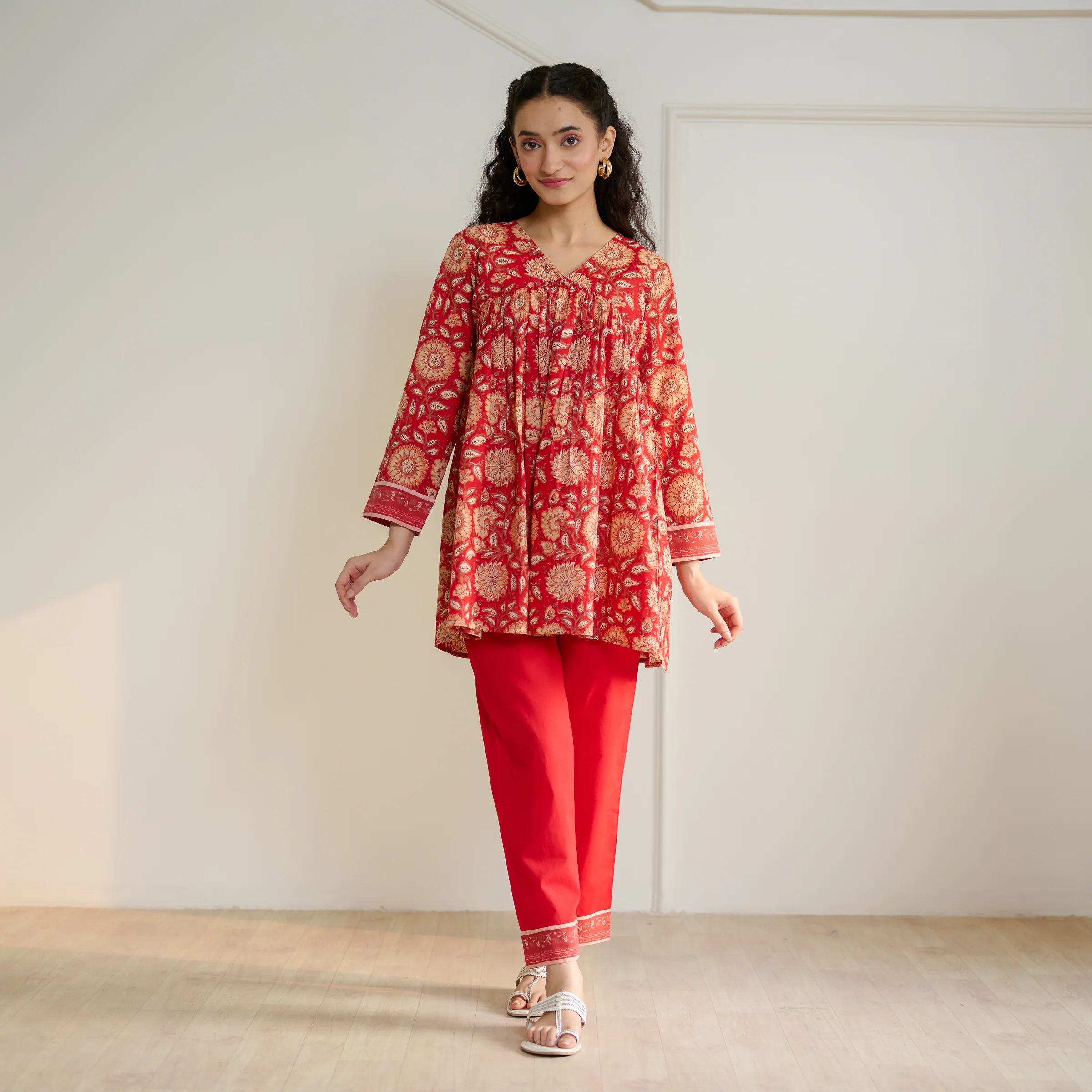 Jugni Sanganeri Inspired Co-ord Set - Cherry Red - Image 4