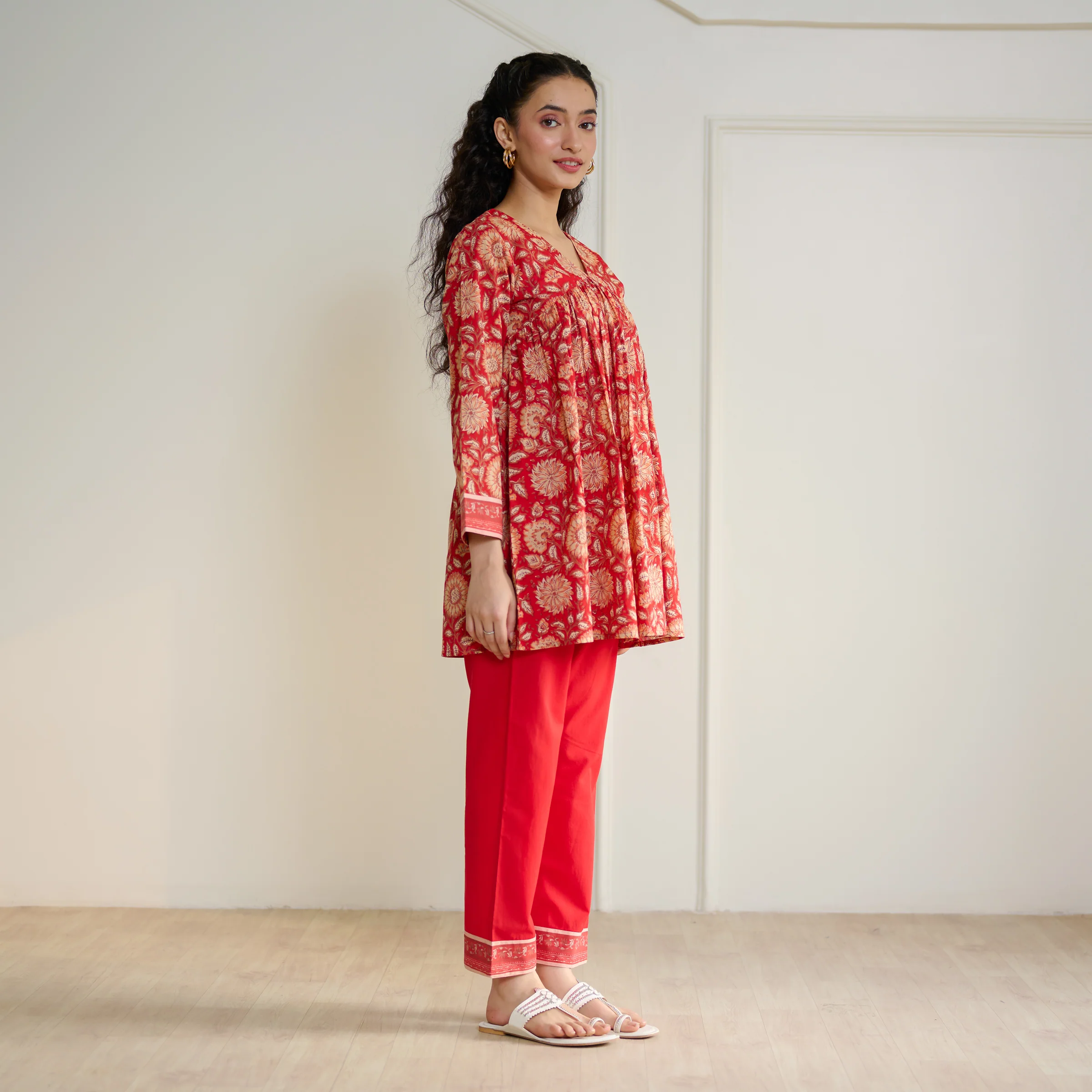 Jugni Sanganeri Inspired Co-ord Set - Cherry Red - Image 7