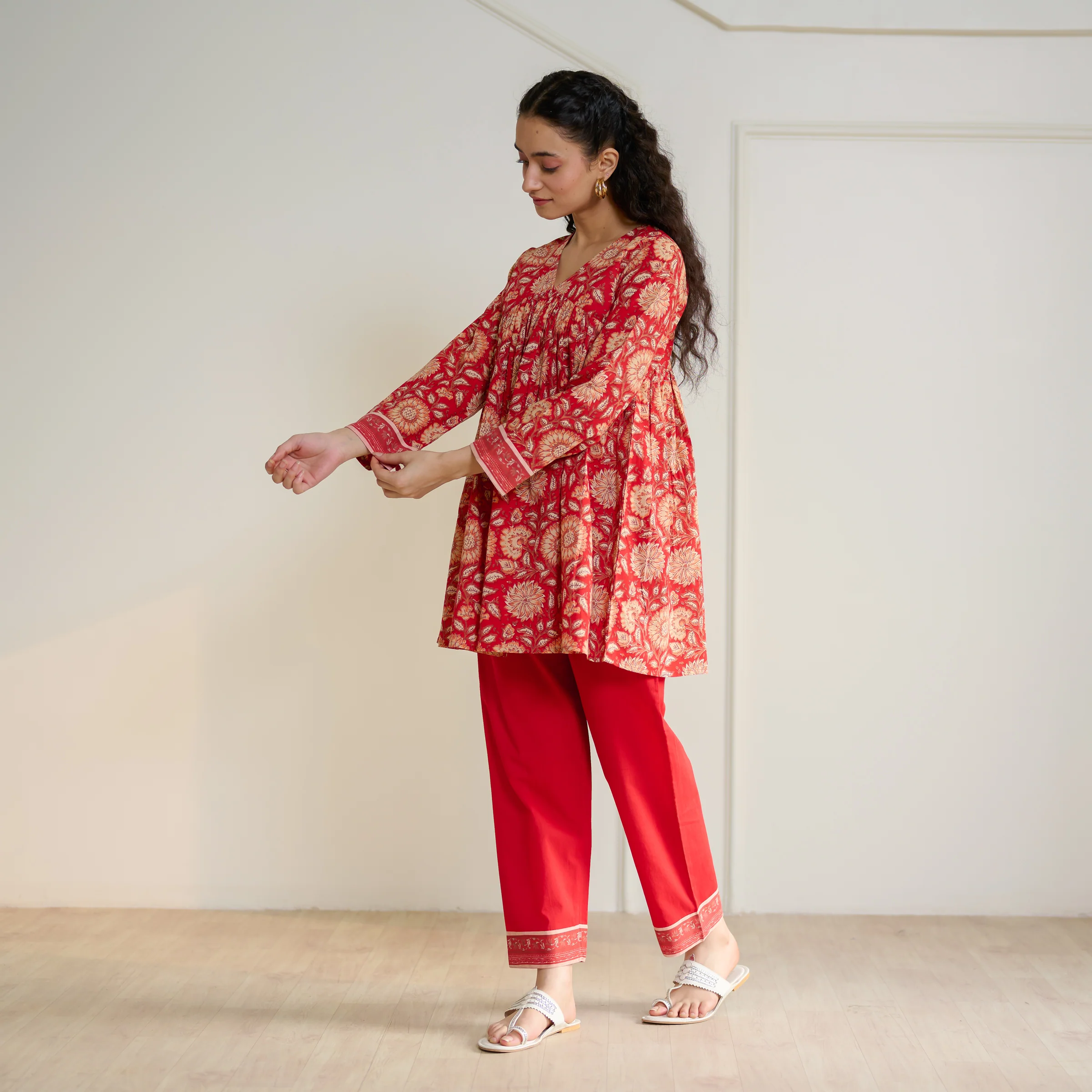 Jugni Sanganeri Inspired Co-ord Set - Cherry Red - Image 8