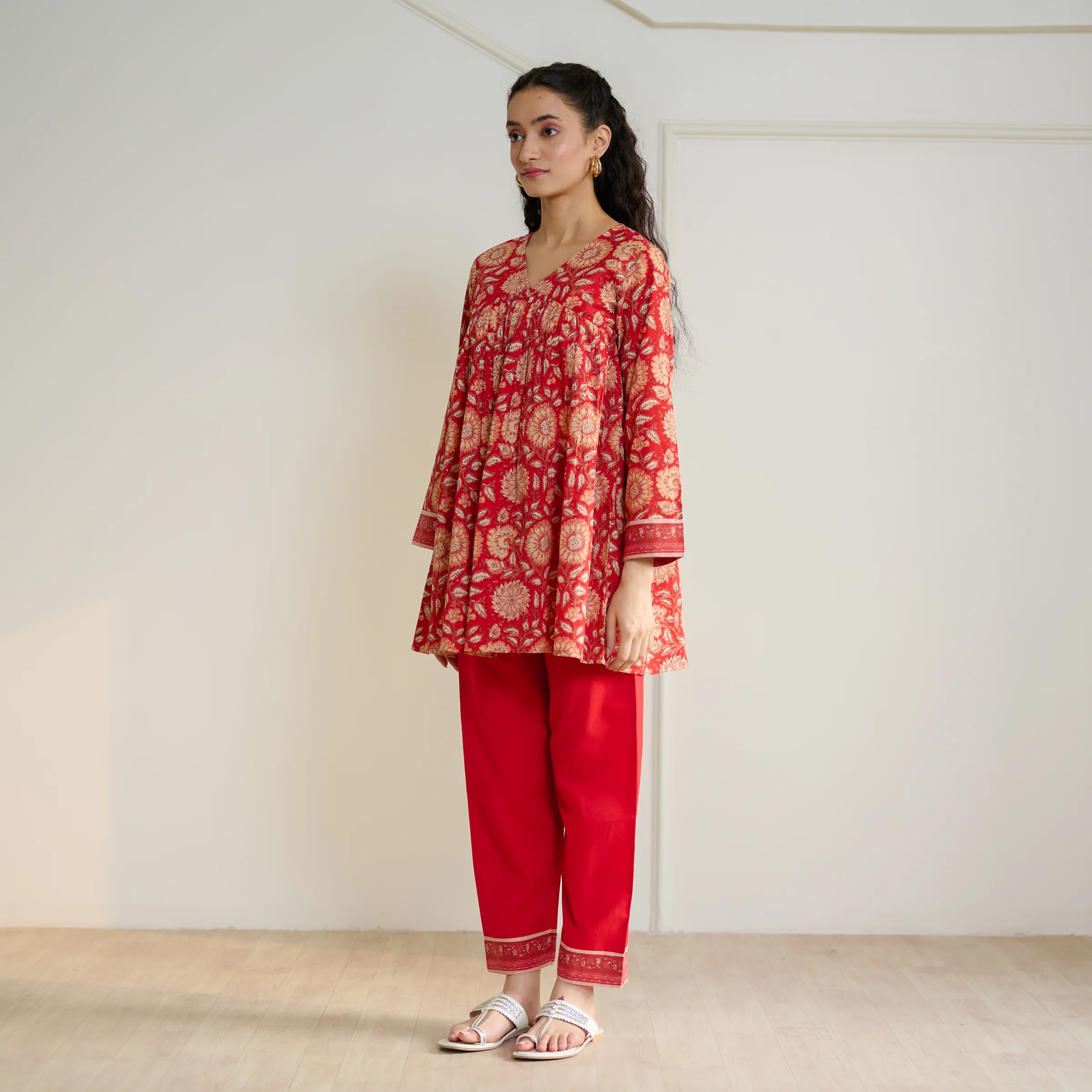 Jugni Sanganeri Inspired Co-ord Set - Cherry Red - Image 9