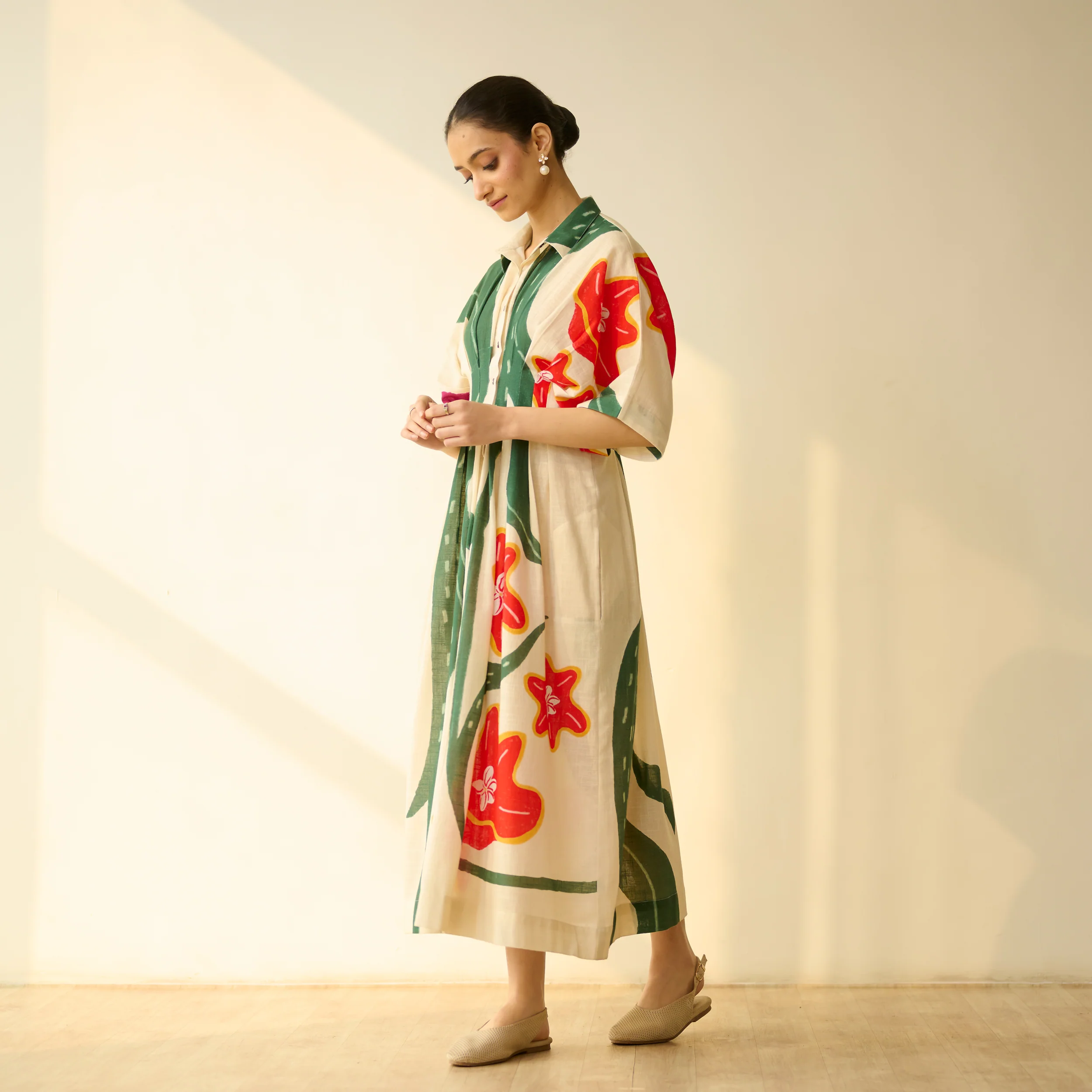 June Slub Cotton Dress - Cream White - Image 8