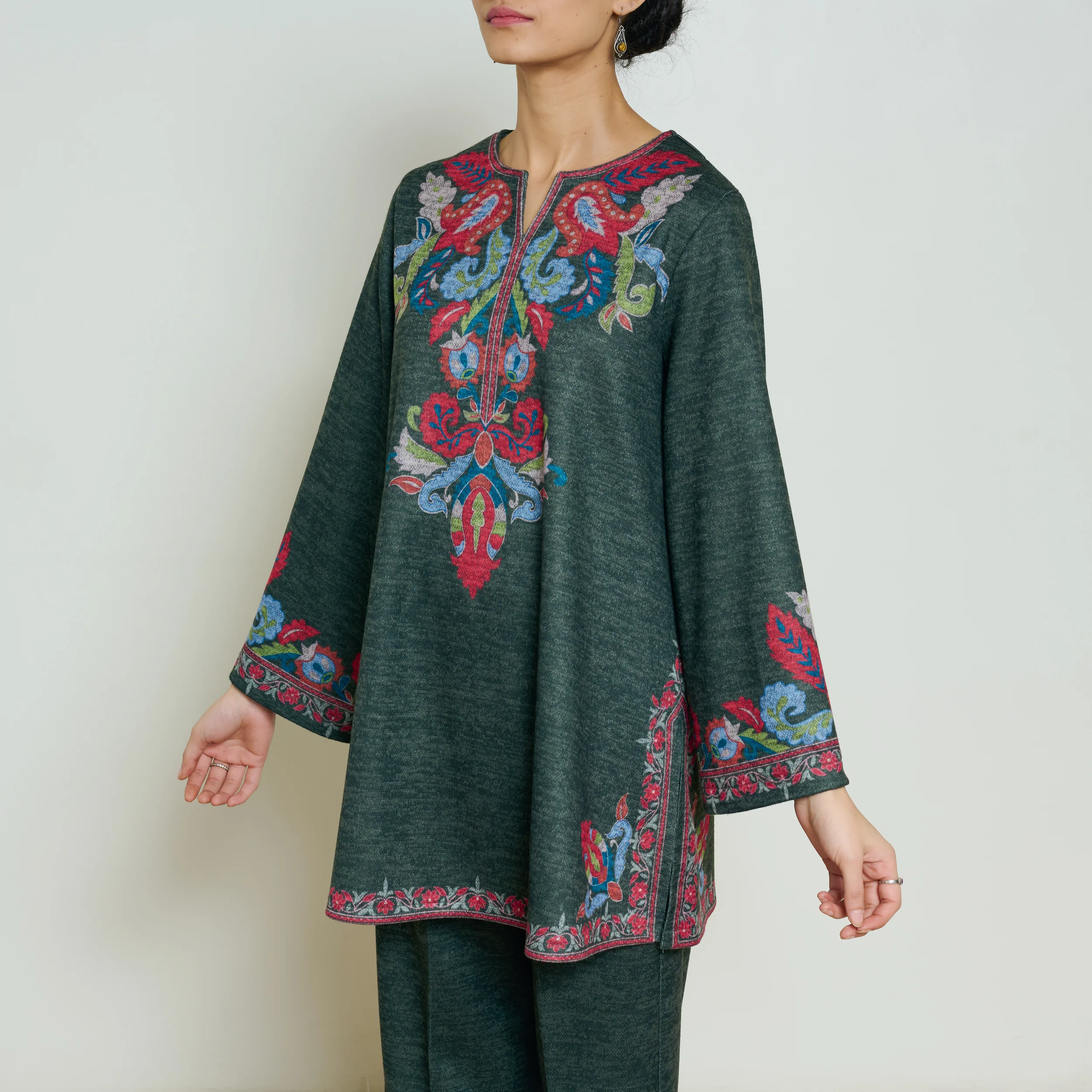 Kashmira Woollen Coord Set - Forest Green - Image 10