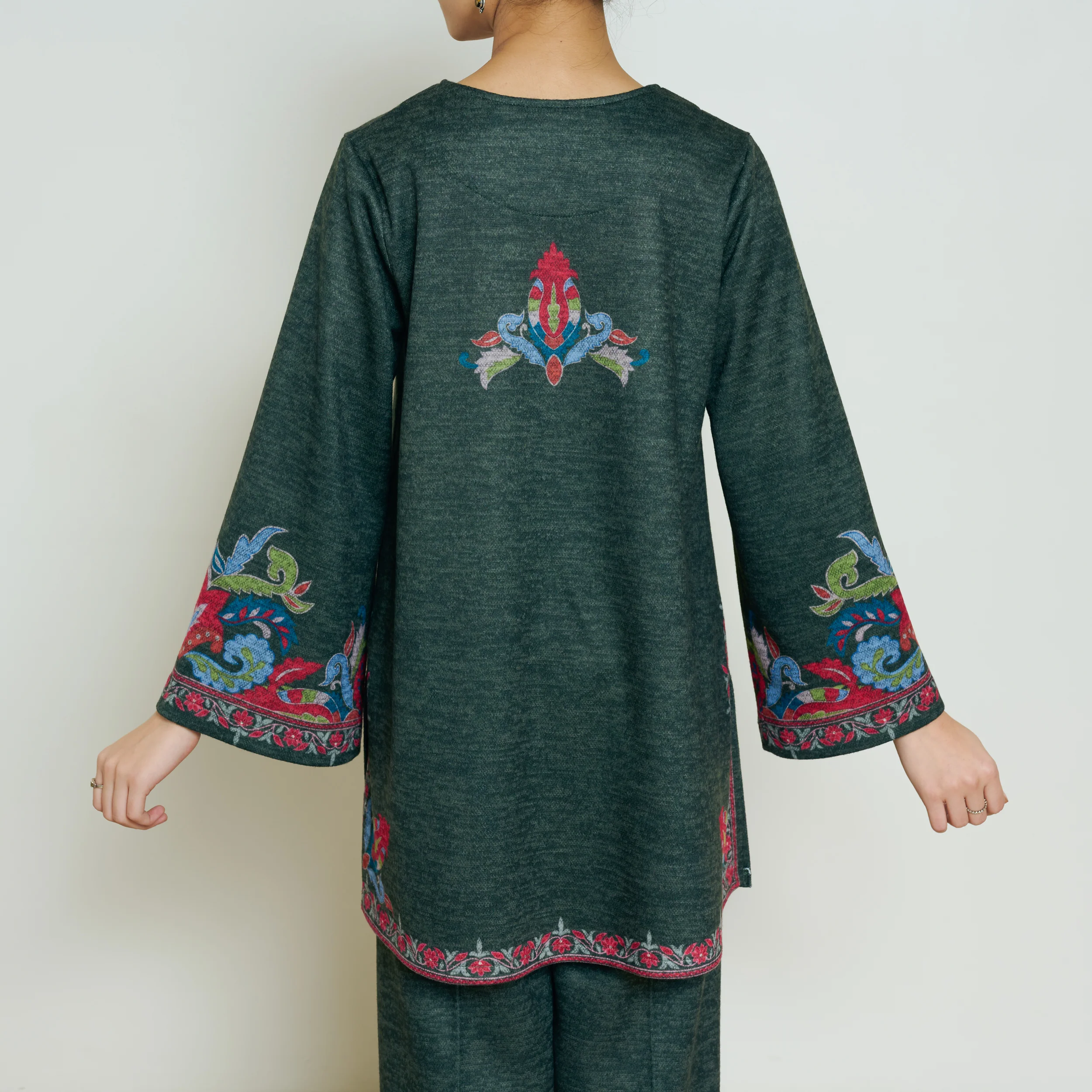 Kashmira Woollen Coord Set - Forest Green - Image 11