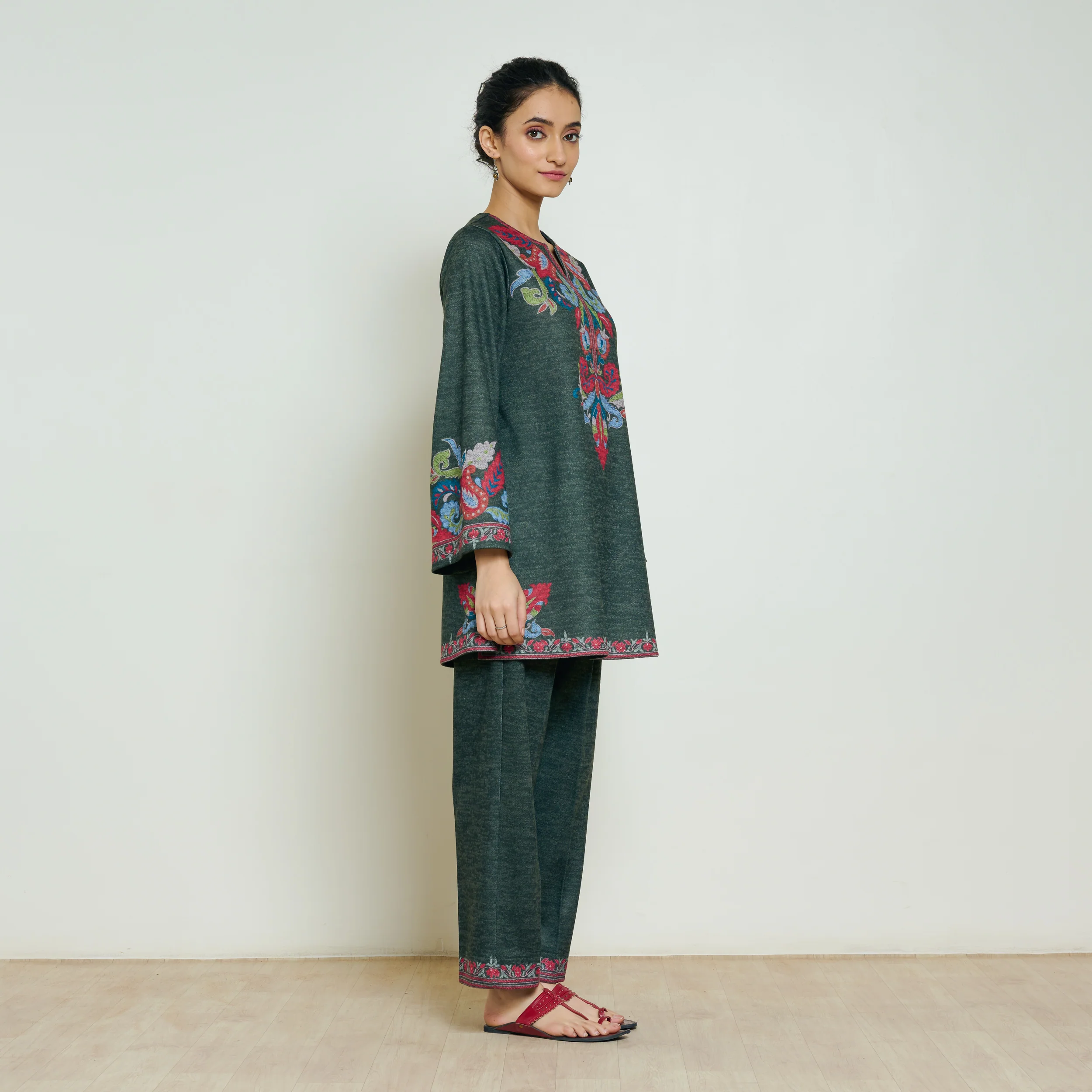 Kashmira Woollen Coord Set - Forest Green - Image 4
