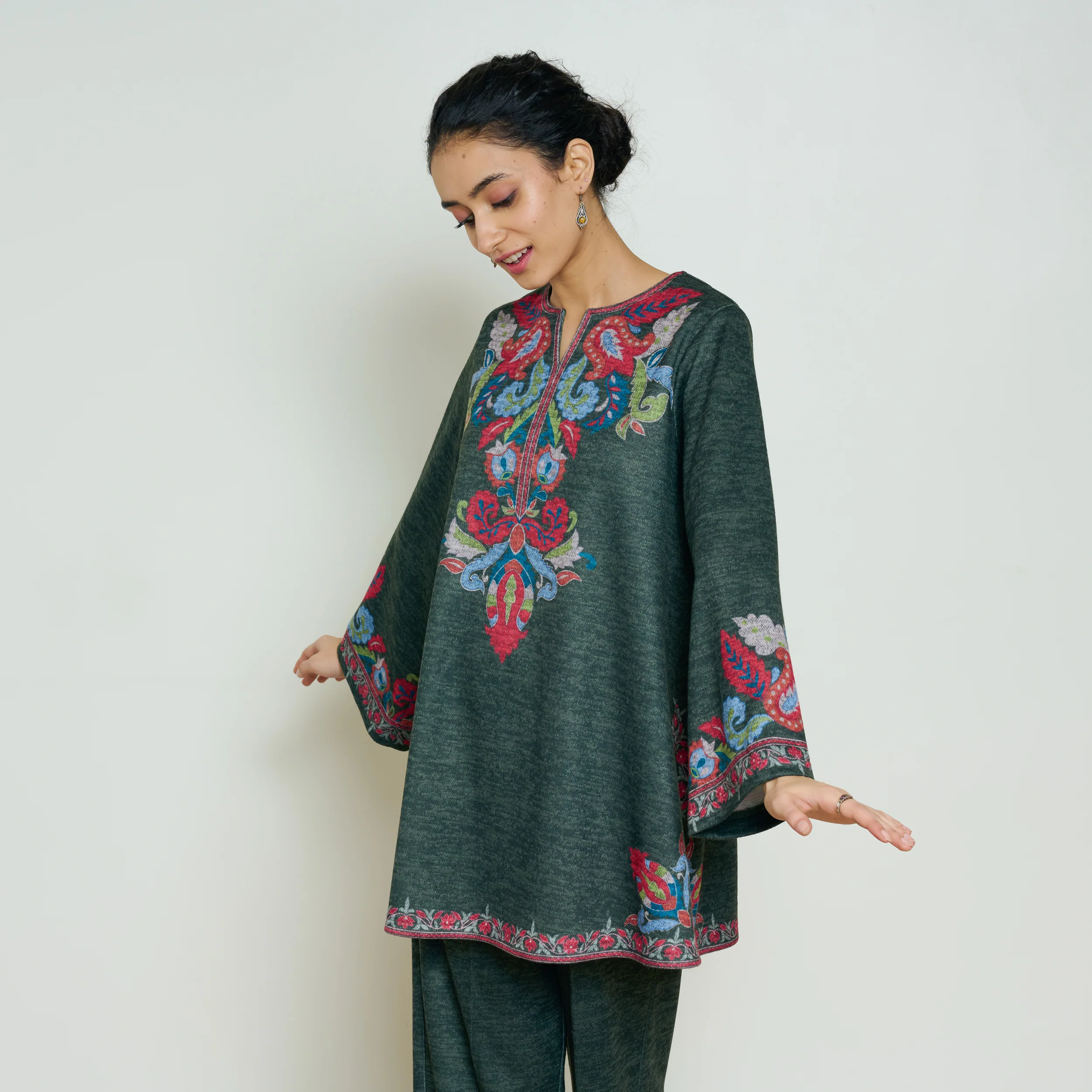 Kashmira Woollen Coord Set - Forest Green - Image 5