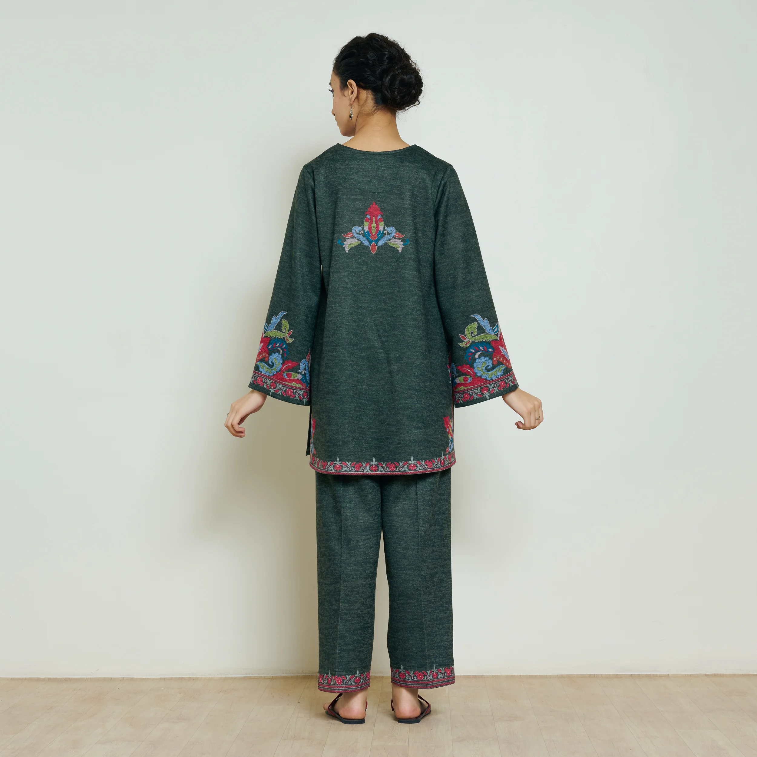 Kashmira Woollen Coord Set - Forest Green - Image 6
