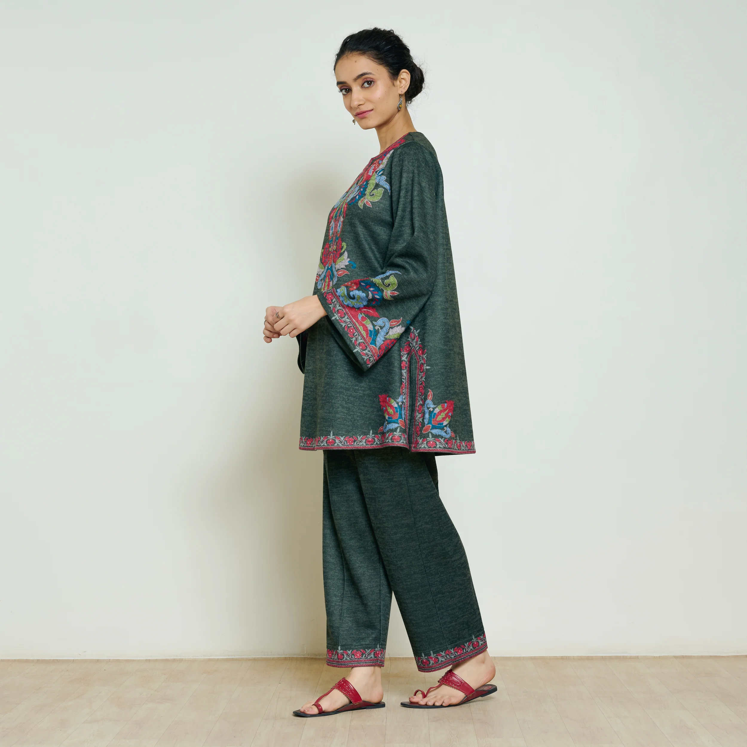Kashmira Woollen Coord Set - Forest Green - Image 9