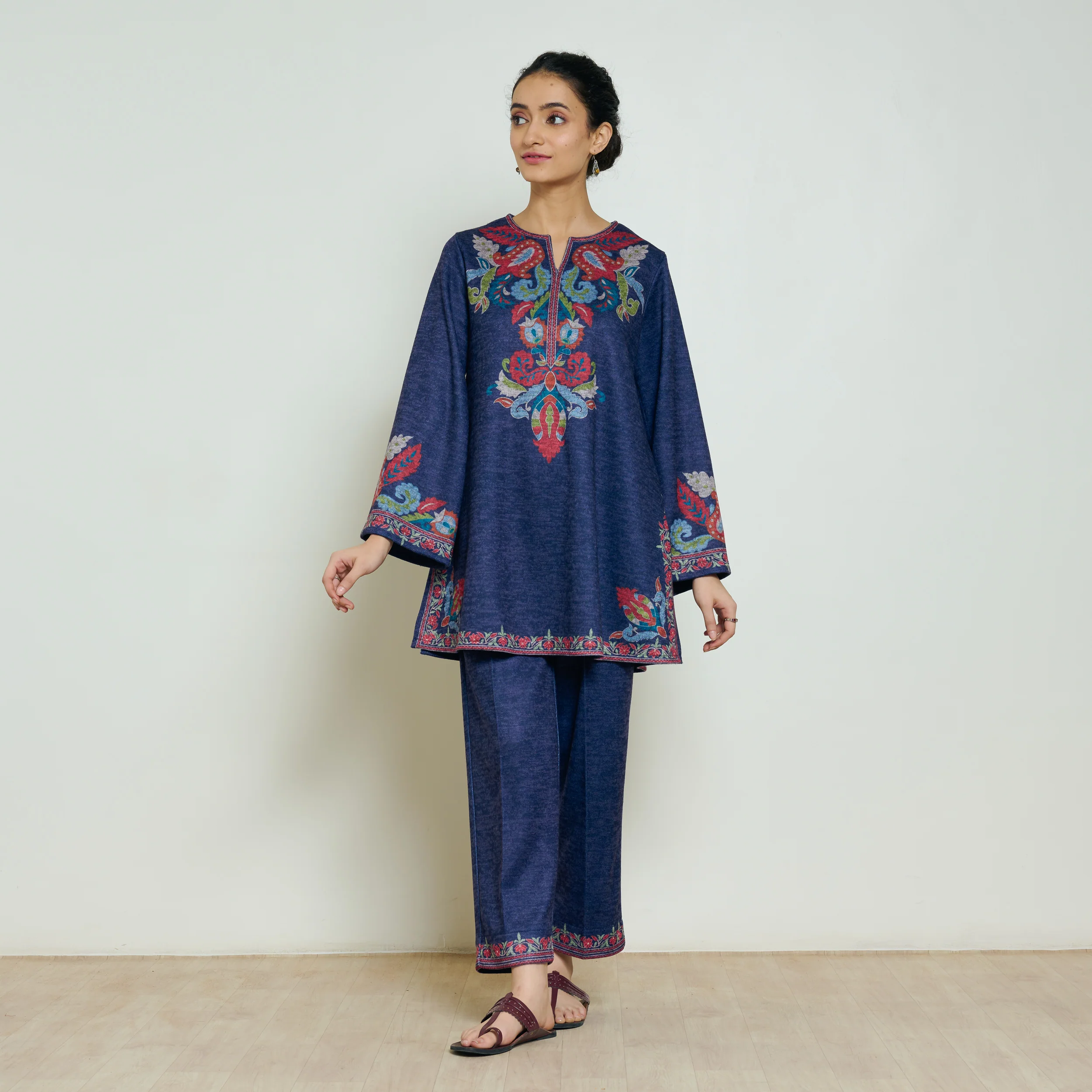 Kashmira Woollen Coord Set - Navy Blue - Image 3