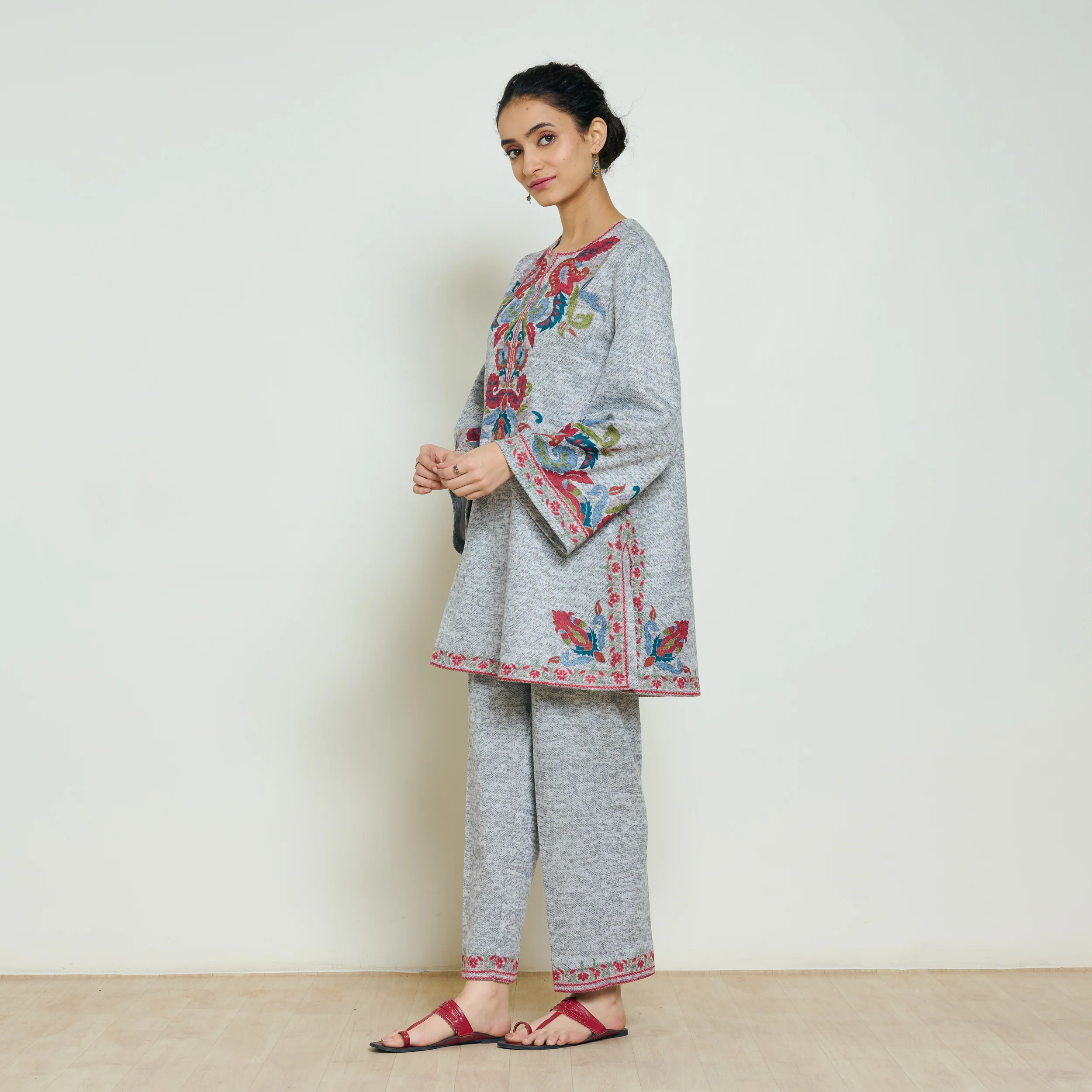Kashmira Woollen Coord Set - Snow Grey - Image 3