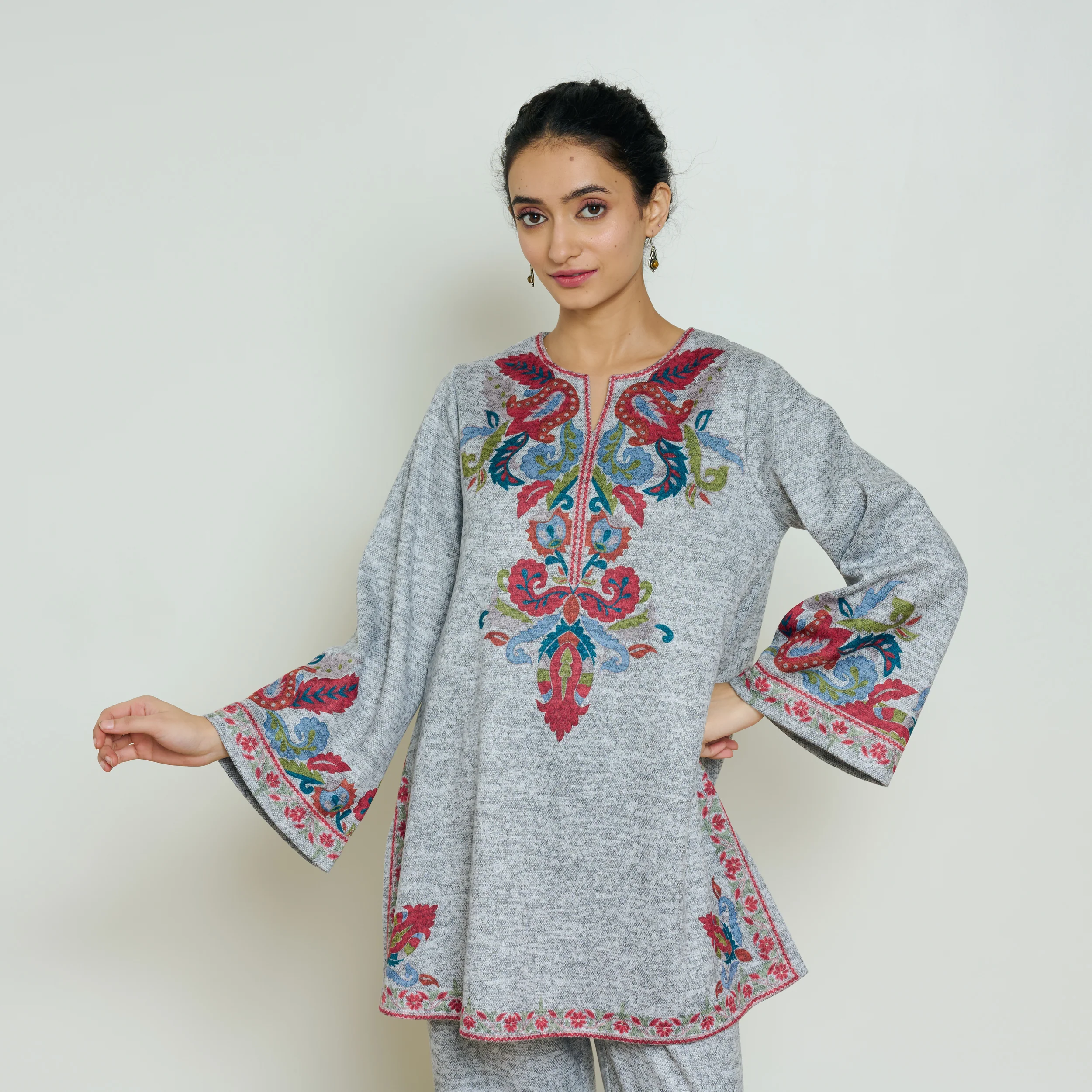 Kashmira Woollen Coord Set - Snow Grey - Image 7