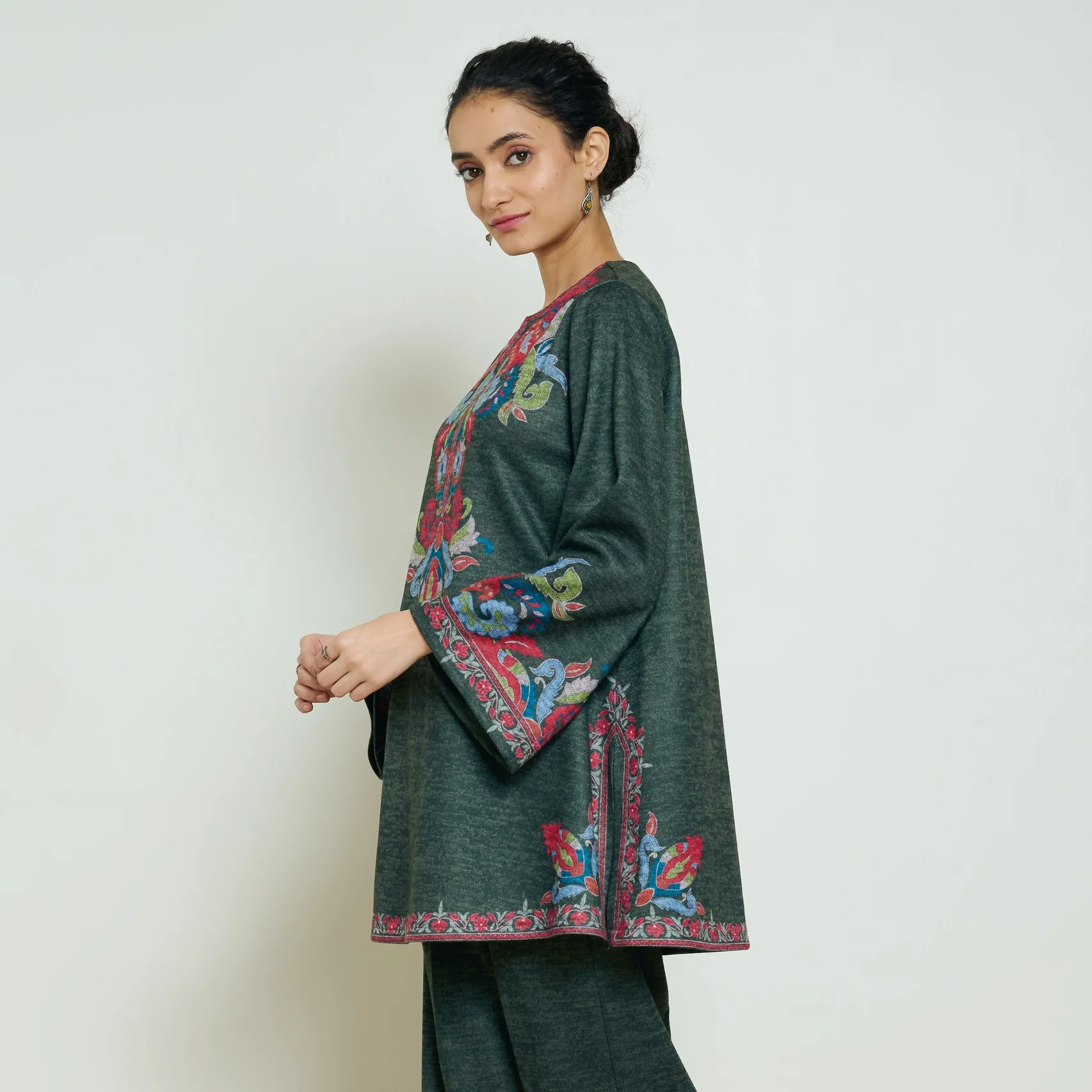 Kashmira Woollen Kurta - Forest Green - Image 4