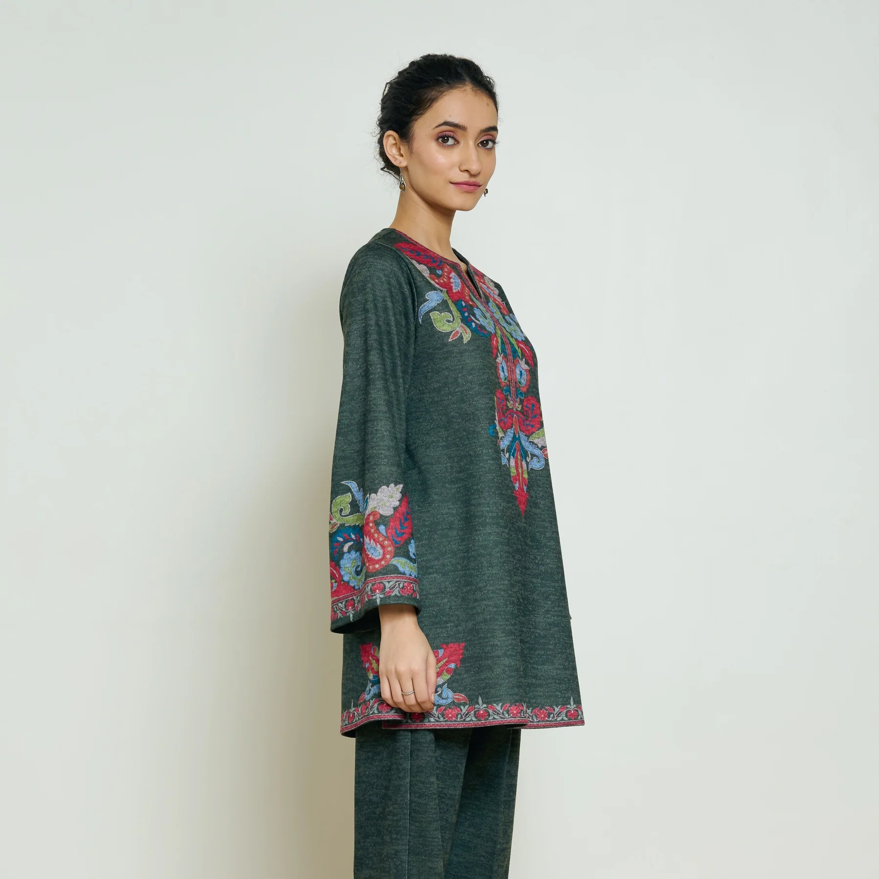 Kashmira Woollen Kurta - Forest Green - Image 5