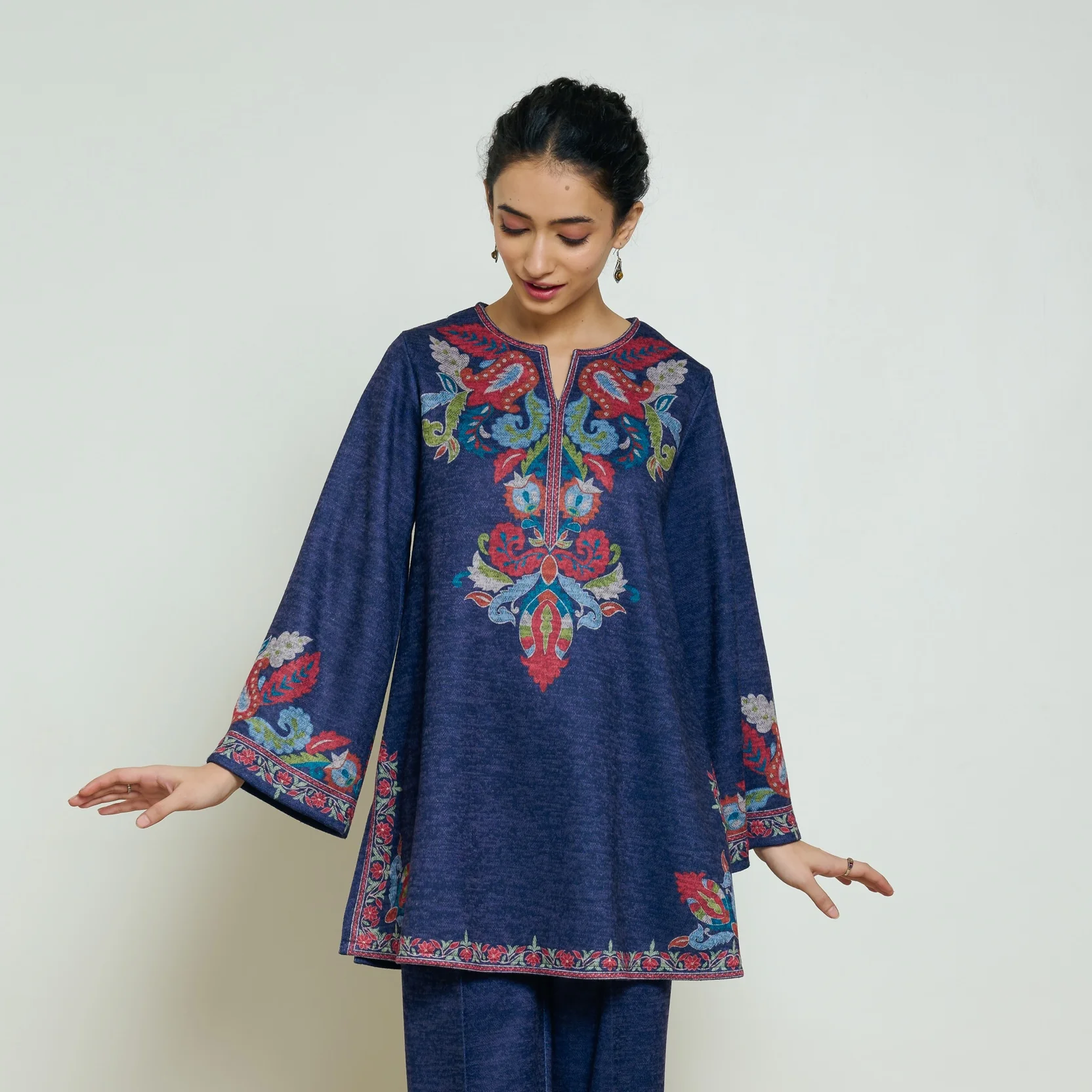 Kashmira Woollen Kurta - Navy Blue