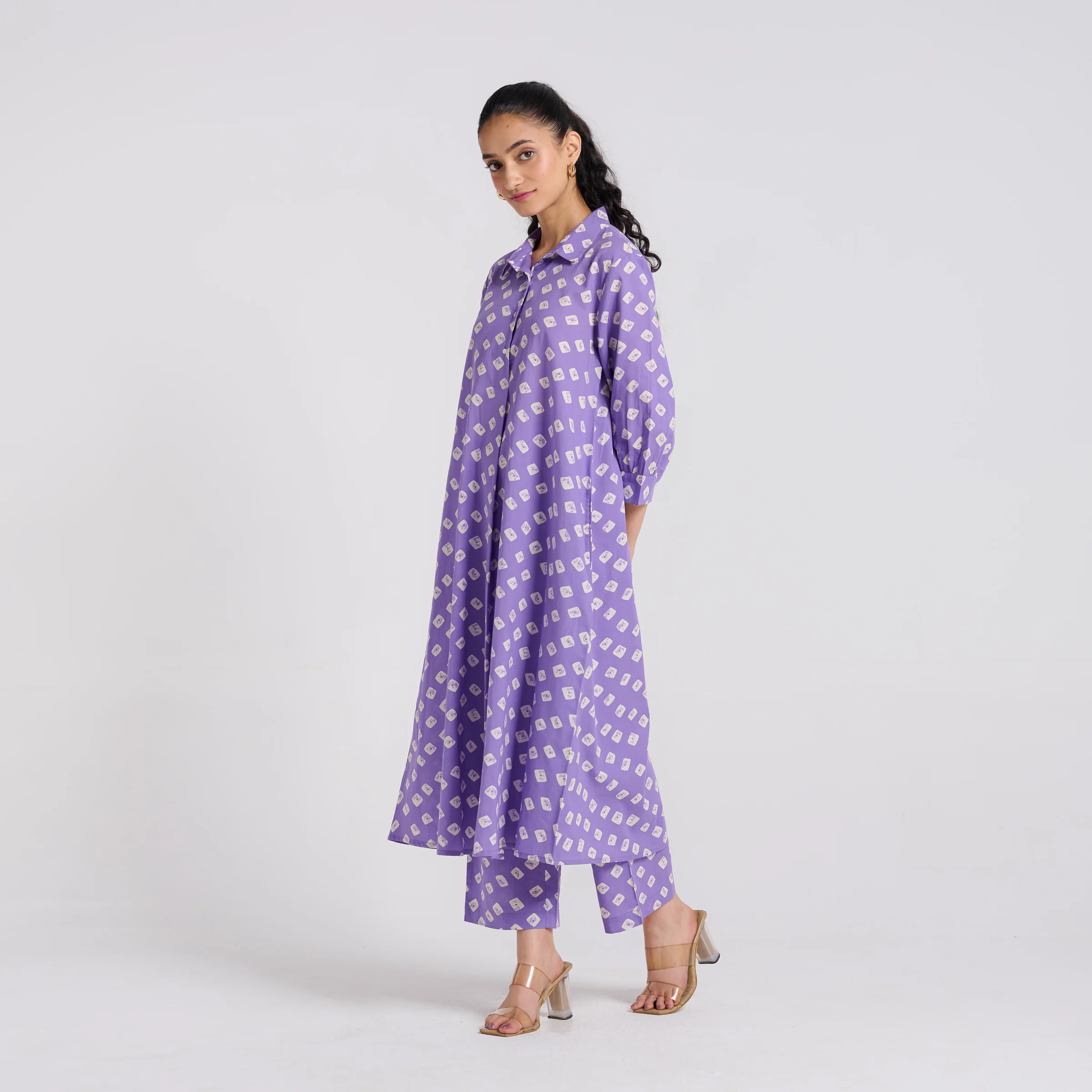 Lavender Breezy Pure Cotton Kurta Pant Set with Shirt Collar - Image 4