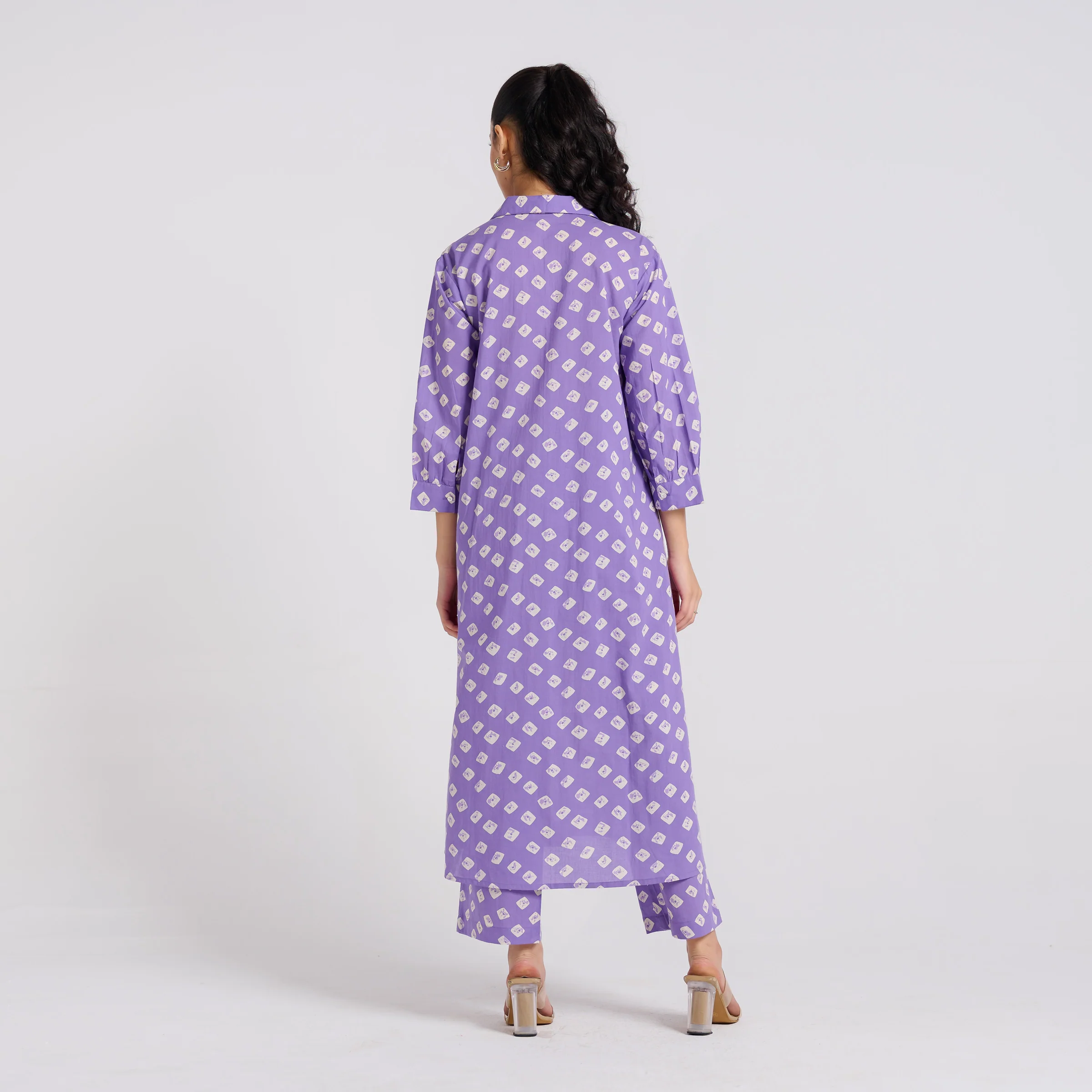 Lavender Breezy Pure Cotton Kurta Pant Set with Shirt Collar - Image 8