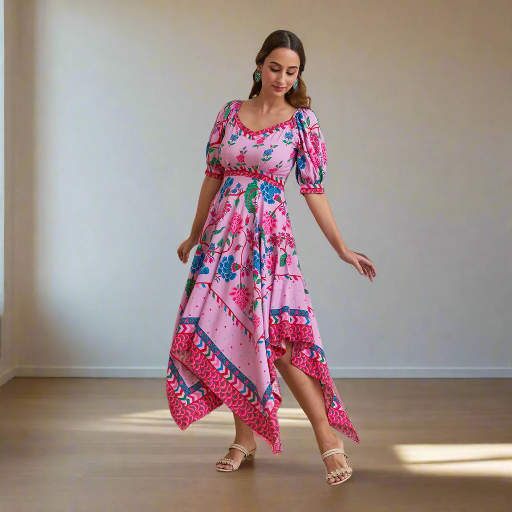 Lavender Handkerchief Dress with Puff Sleeves - Image 8