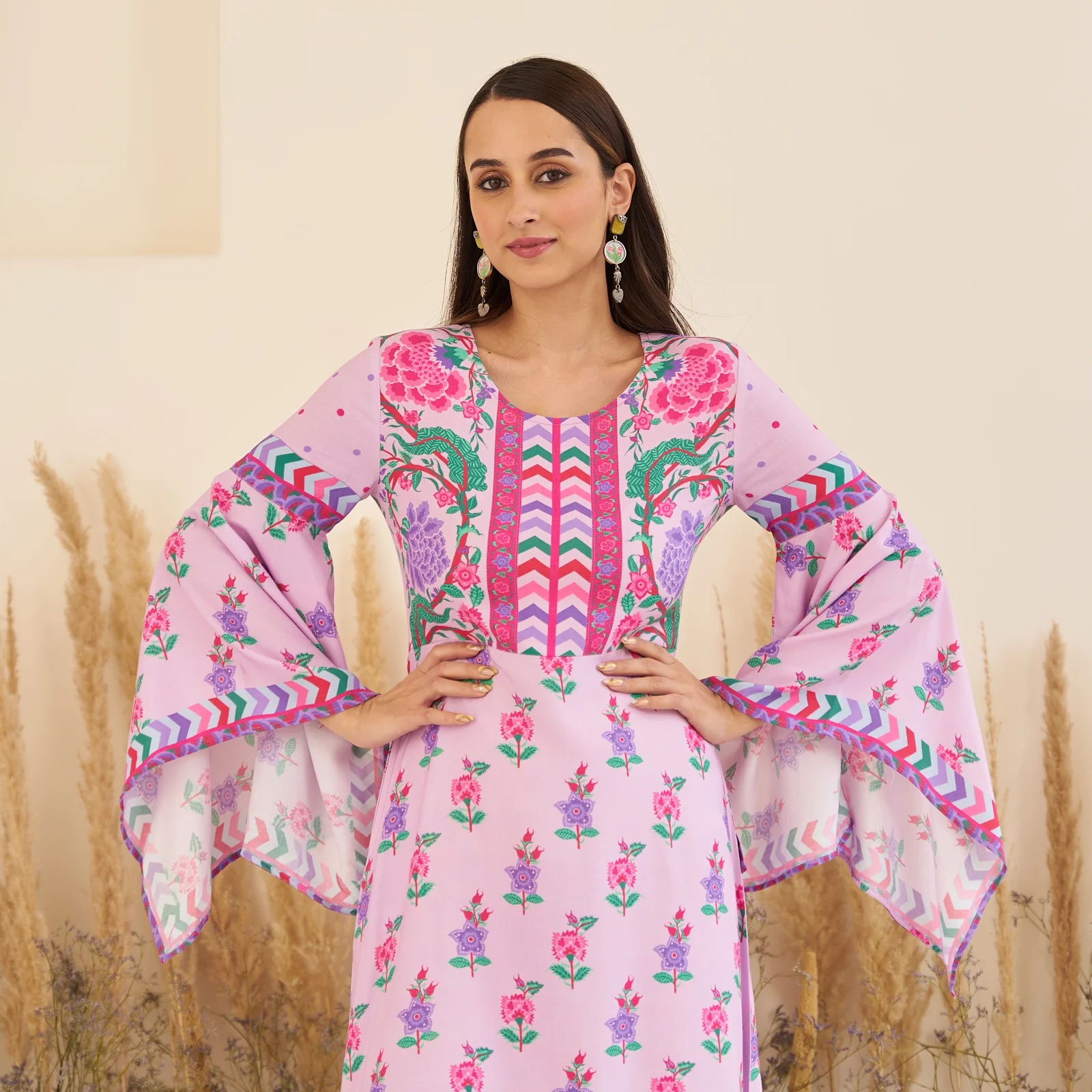 Lavender High Low Gathered Dress with Handkerchief Sleeves - Image 4