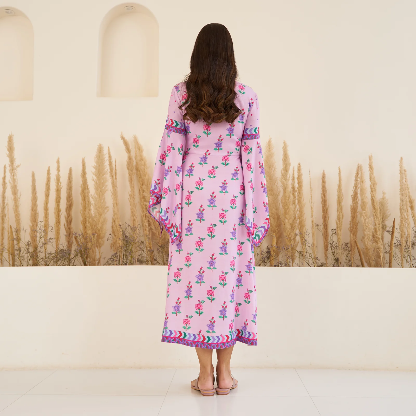 Lavender High Low Gathered Dress with Handkerchief Sleeves - Image 5