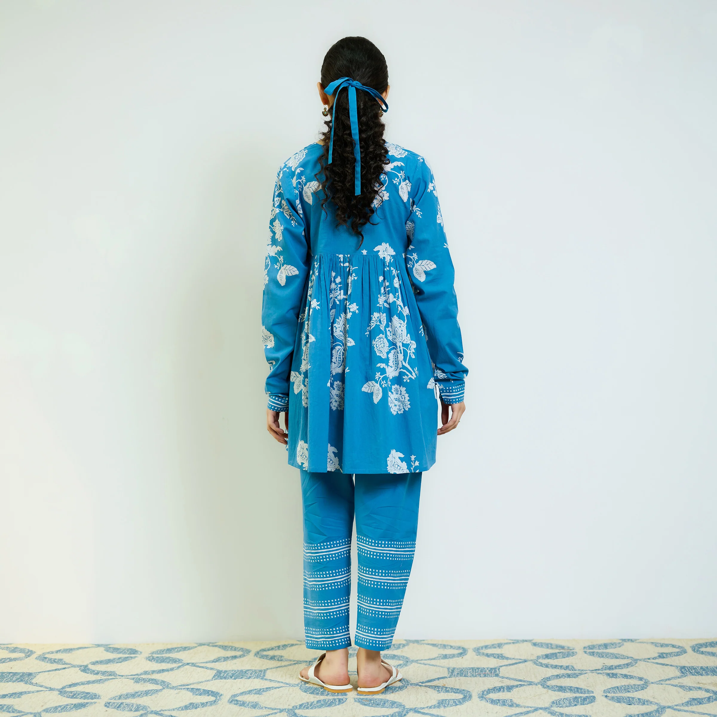 Layla Electric Blue Cotton Co-ord Set with Churidar Sleeve - Image 6
