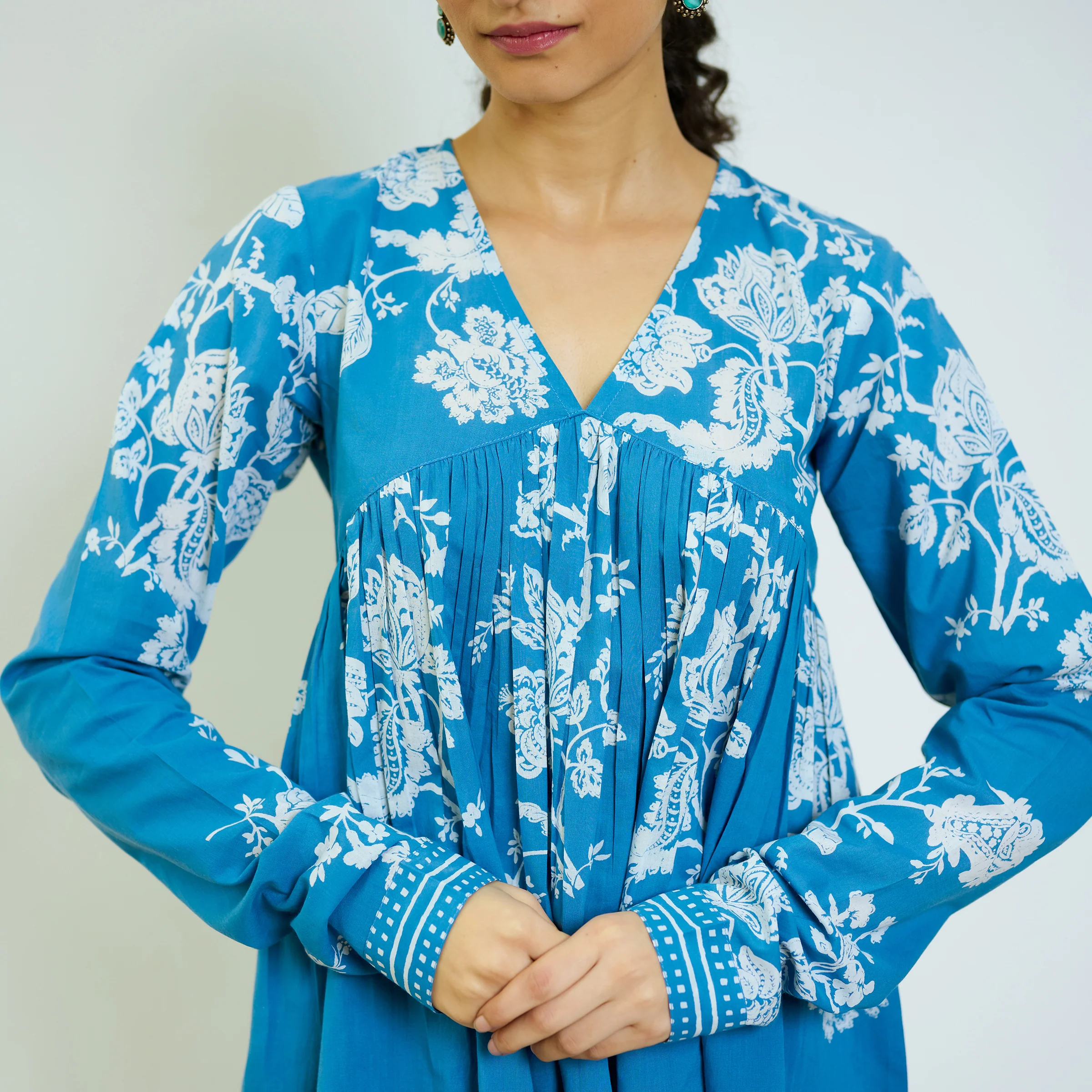 Layla Electric Blue Cotton Co-ord Set with Churidar Sleeve - Image 7