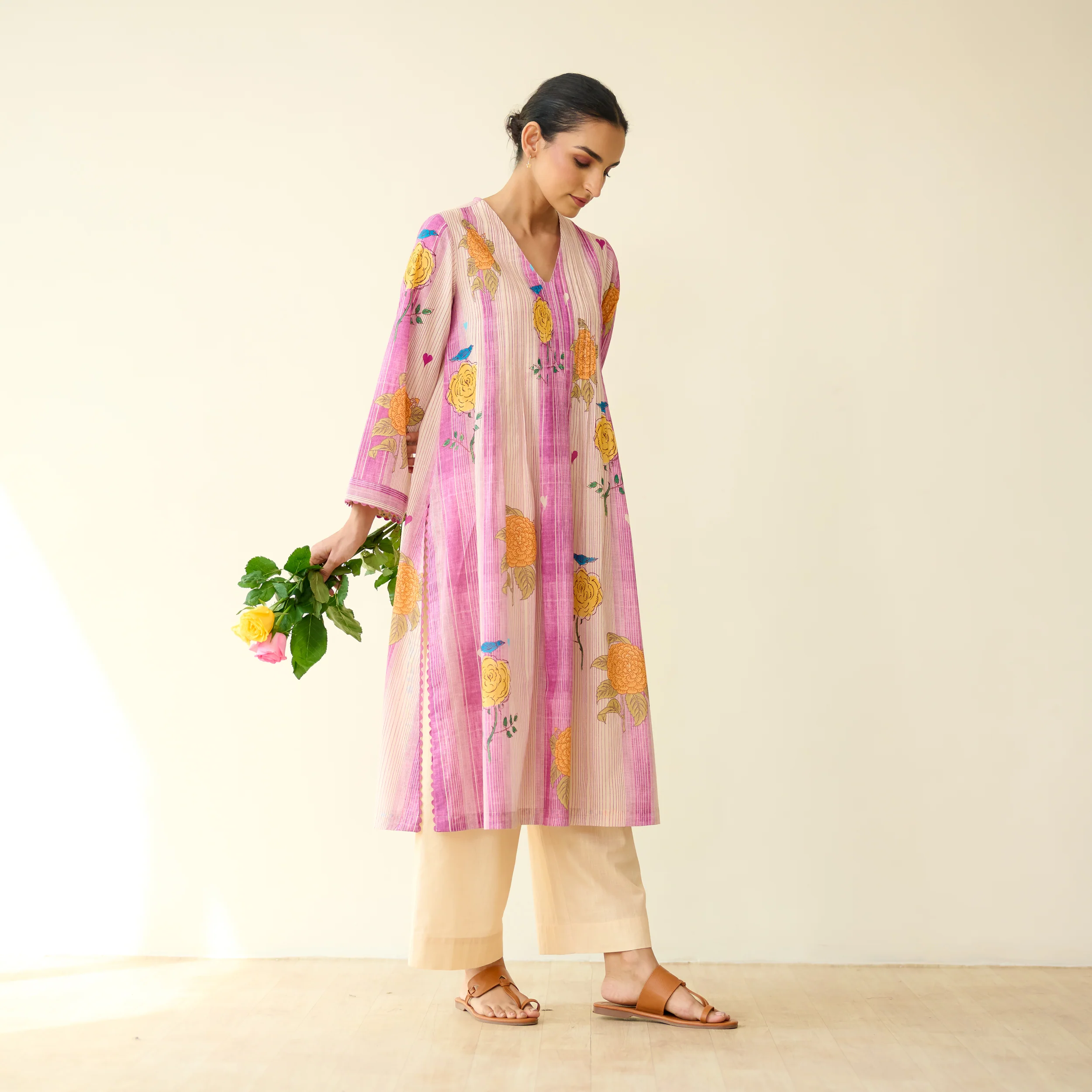 Lazy Summers Mulmul Cotton Kurta - Mulberry Purple - Image 5