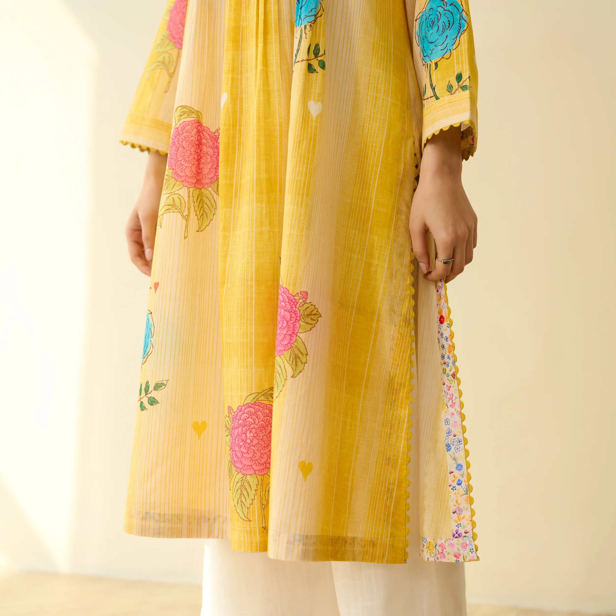 Lazy Summers Mulmul Cotton Kurta - Sunshine Yellow - Image 3