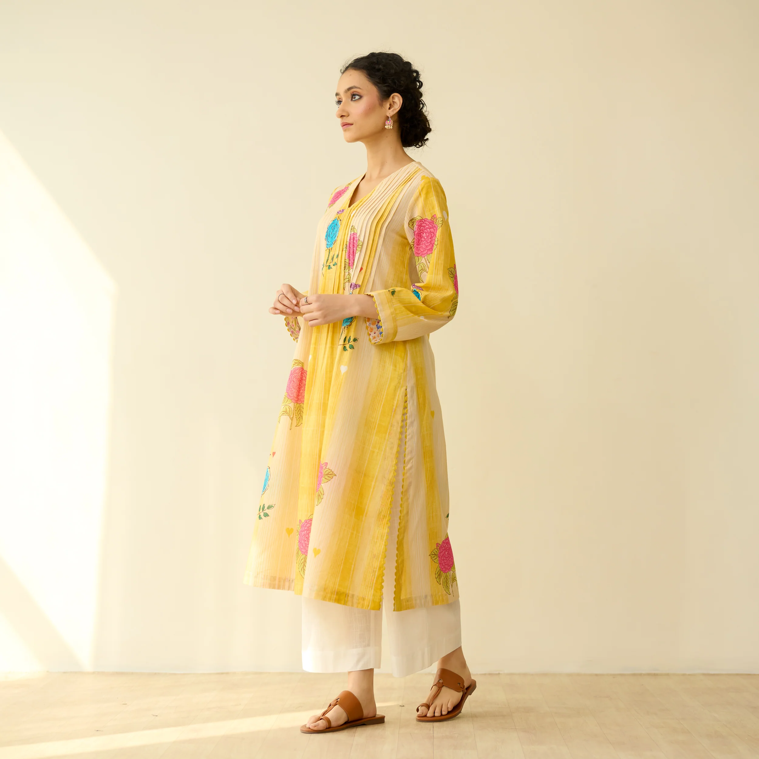 Lazy Summers Mulmul Cotton Kurta - Sunshine Yellow - Image 4