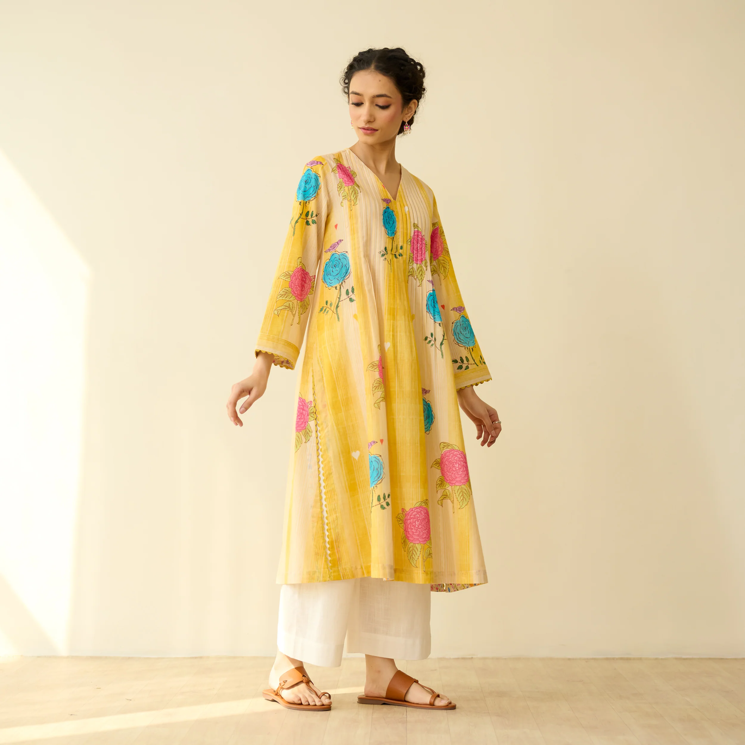 Lazy Summers Mulmul Cotton Kurta - Sunshine Yellow - Image 5