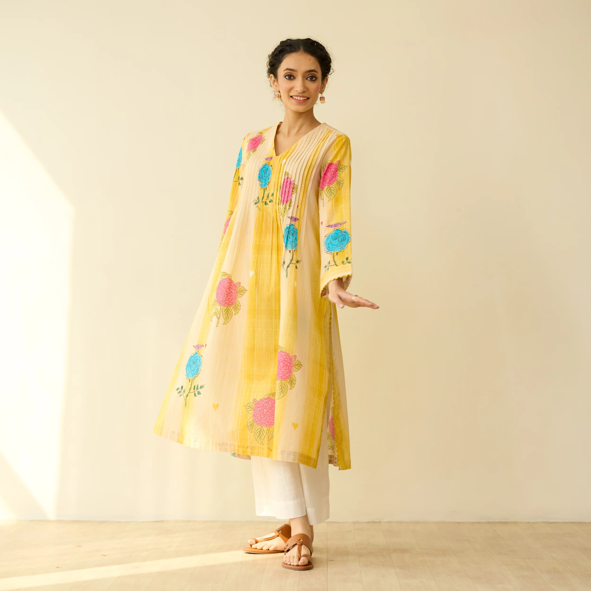 Lazy Summers Mulmul Cotton Kurta - Sunshine Yellow - Image 6
