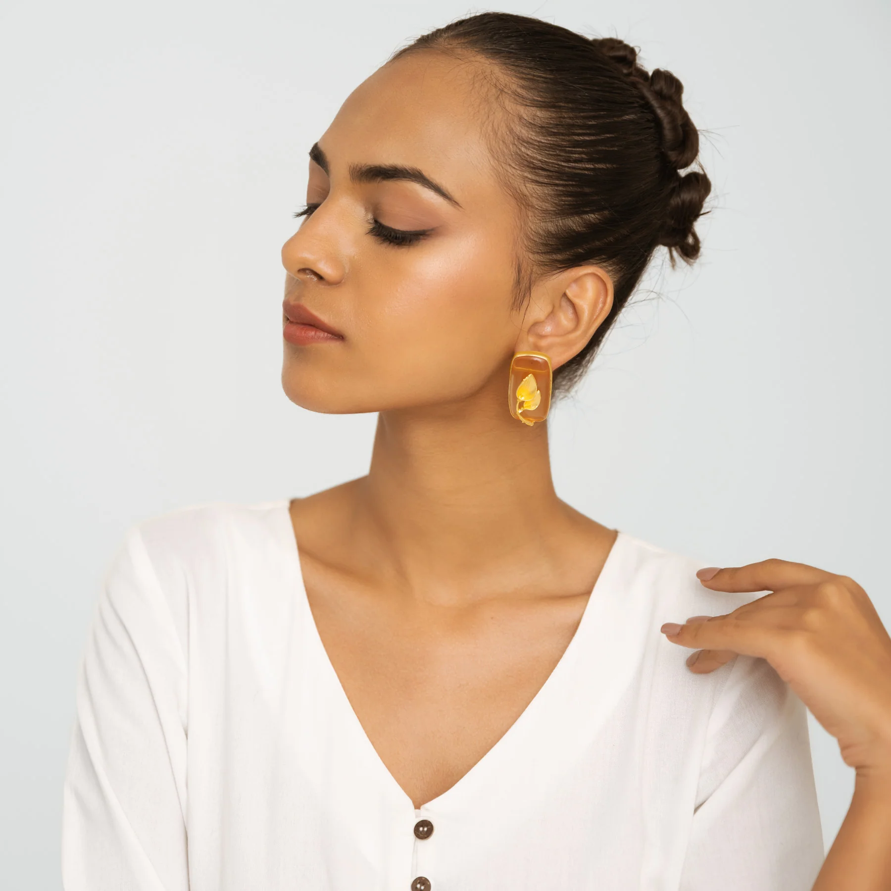 Leaf Gem Earrings - Gold - Image 3