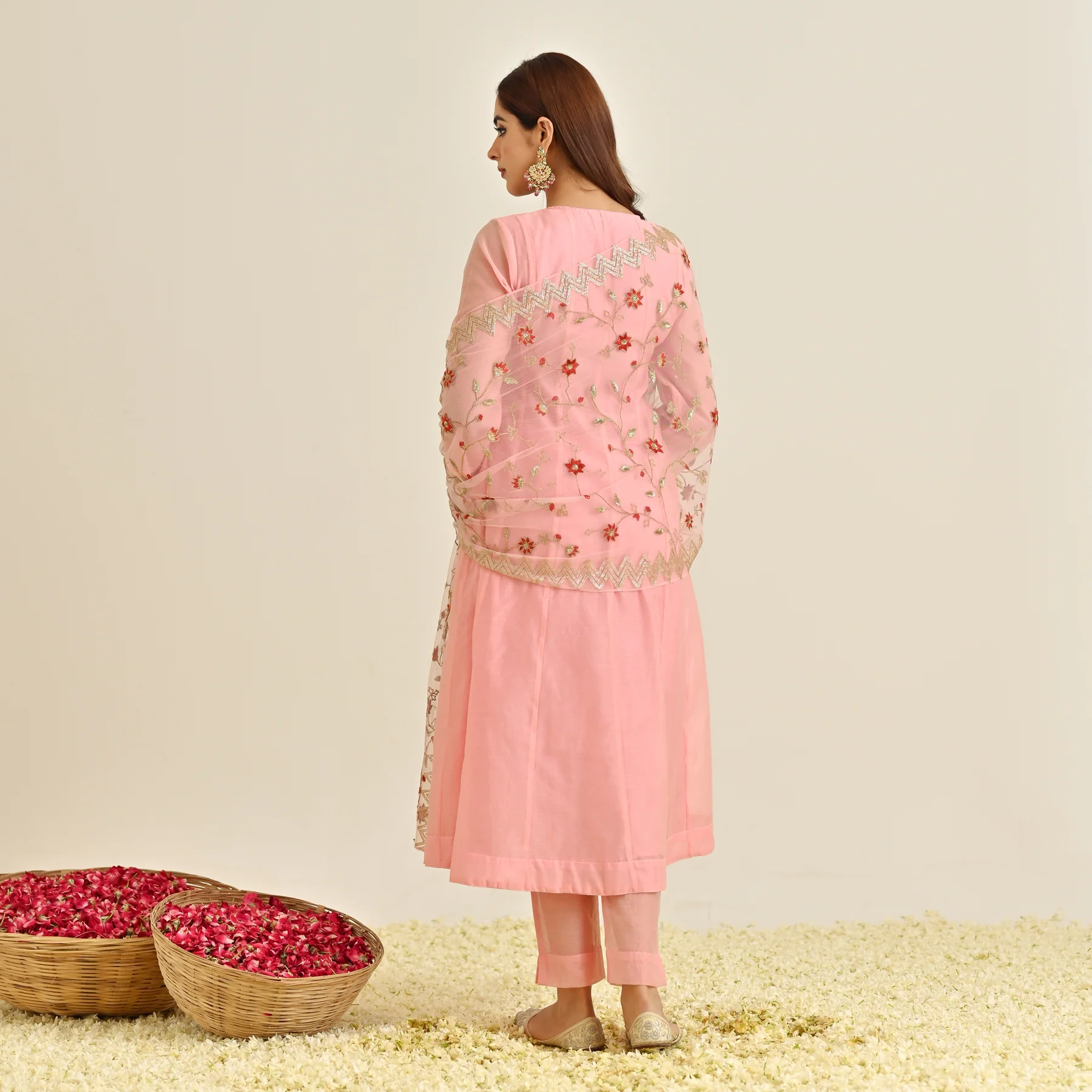 Light Pink Festive Anarkali Set with Embroidered Dupatta & Yoke Detail - Image 10