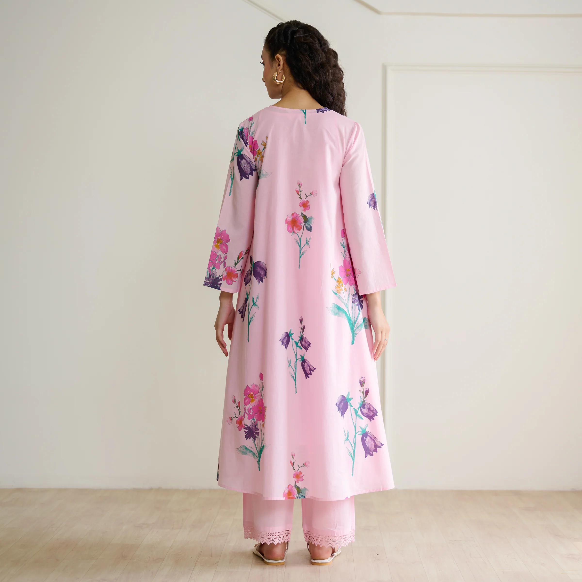 Liliet Cotton Kurta Set with Mulmul Slip - Candy Pink - Image 10
